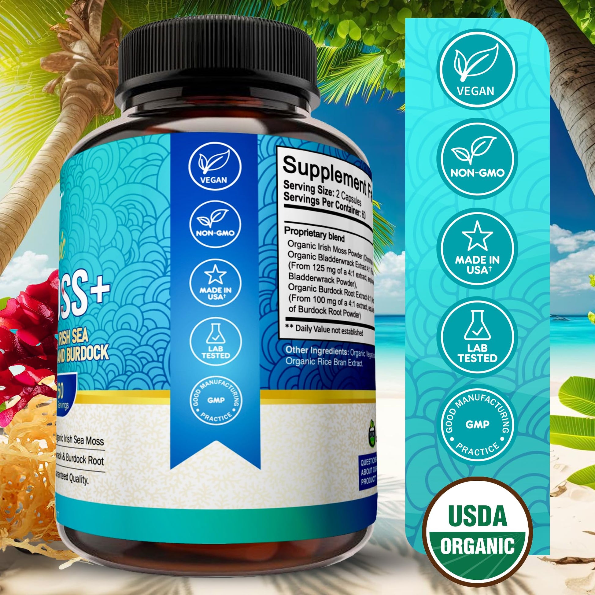 NutriFlair Organic Sea Moss 1600mg, 120 Capsules Plus Bladderwrack & Burdock - Prebiotic Super Food - Immune System & Digestive Health - Thyroid, Healthy Skin, Keto Detox, Gut NutriFlair buy supplements canada