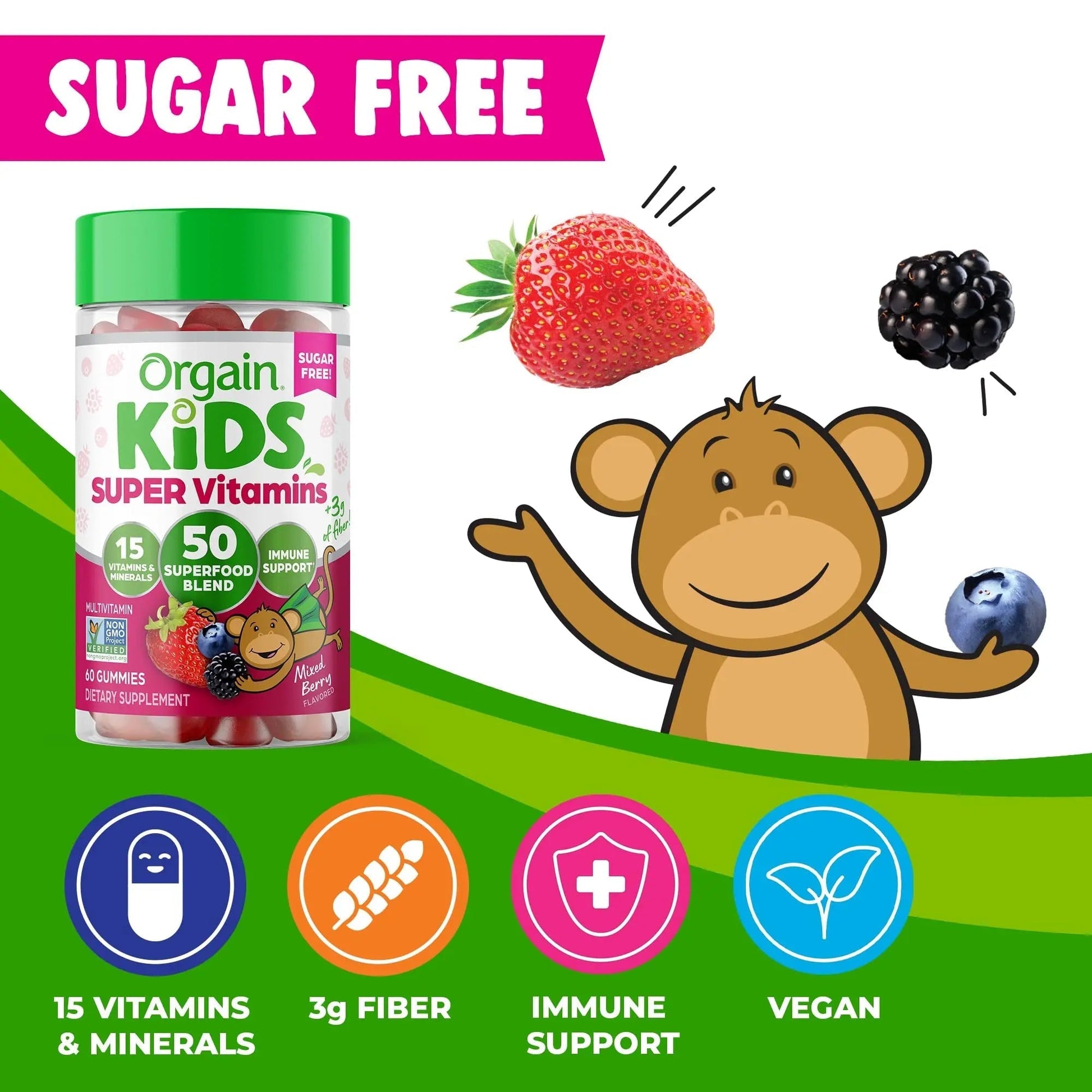 Orgain Kids Sugar Free Multivitamin Gummies, Vegan & Plant Based, 50 Superfoods, 15 Vitamins and Minerals, Immune Support and 3g of Fiber Orgain buy supplements canada