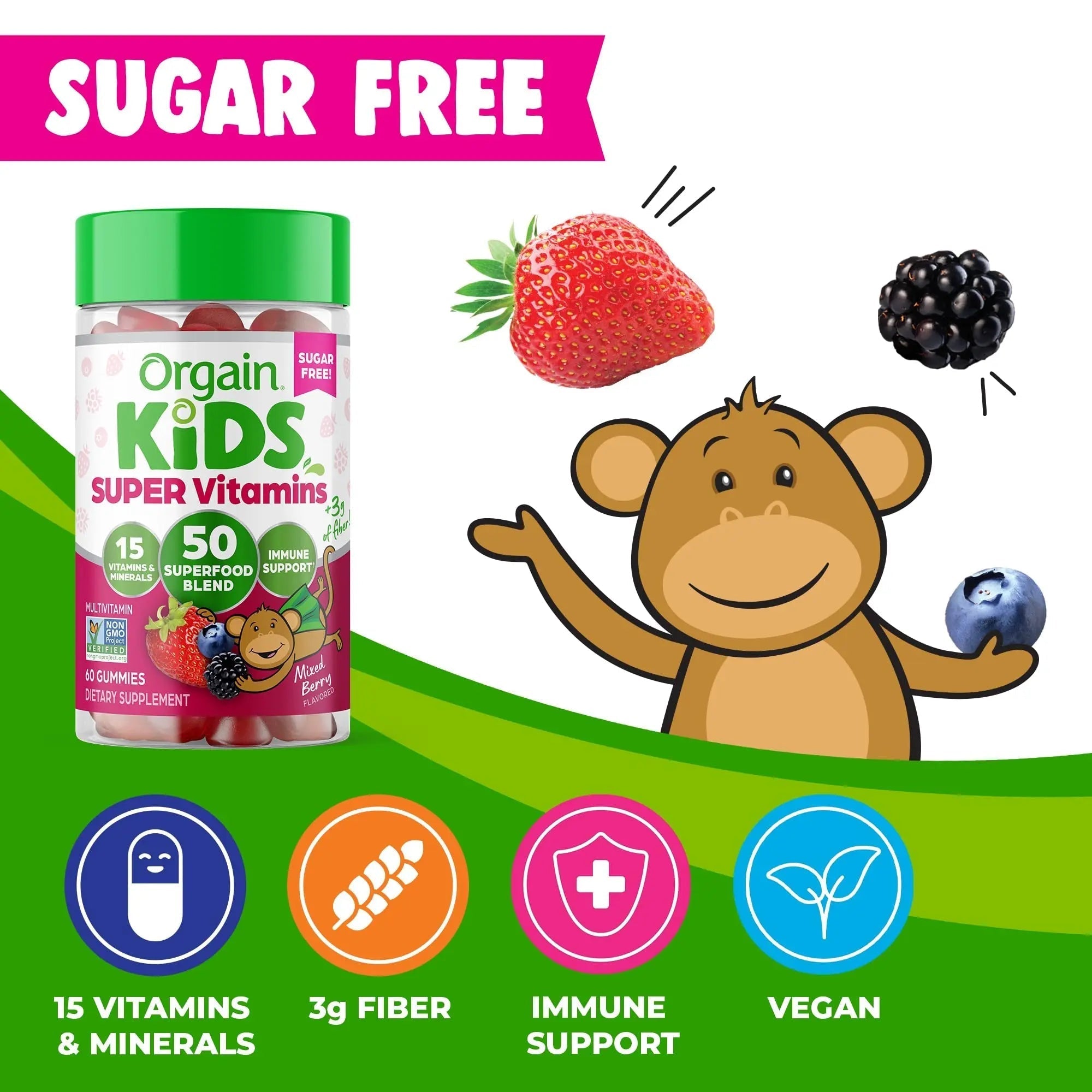 Orgain Kids Sugar Free Multivitamin Gummies, Vegan & Plant Based, 50 Superfoods, 15 Vitamins and Minerals, Immune Support and 3g of Fiber Orgain buy supplements canada