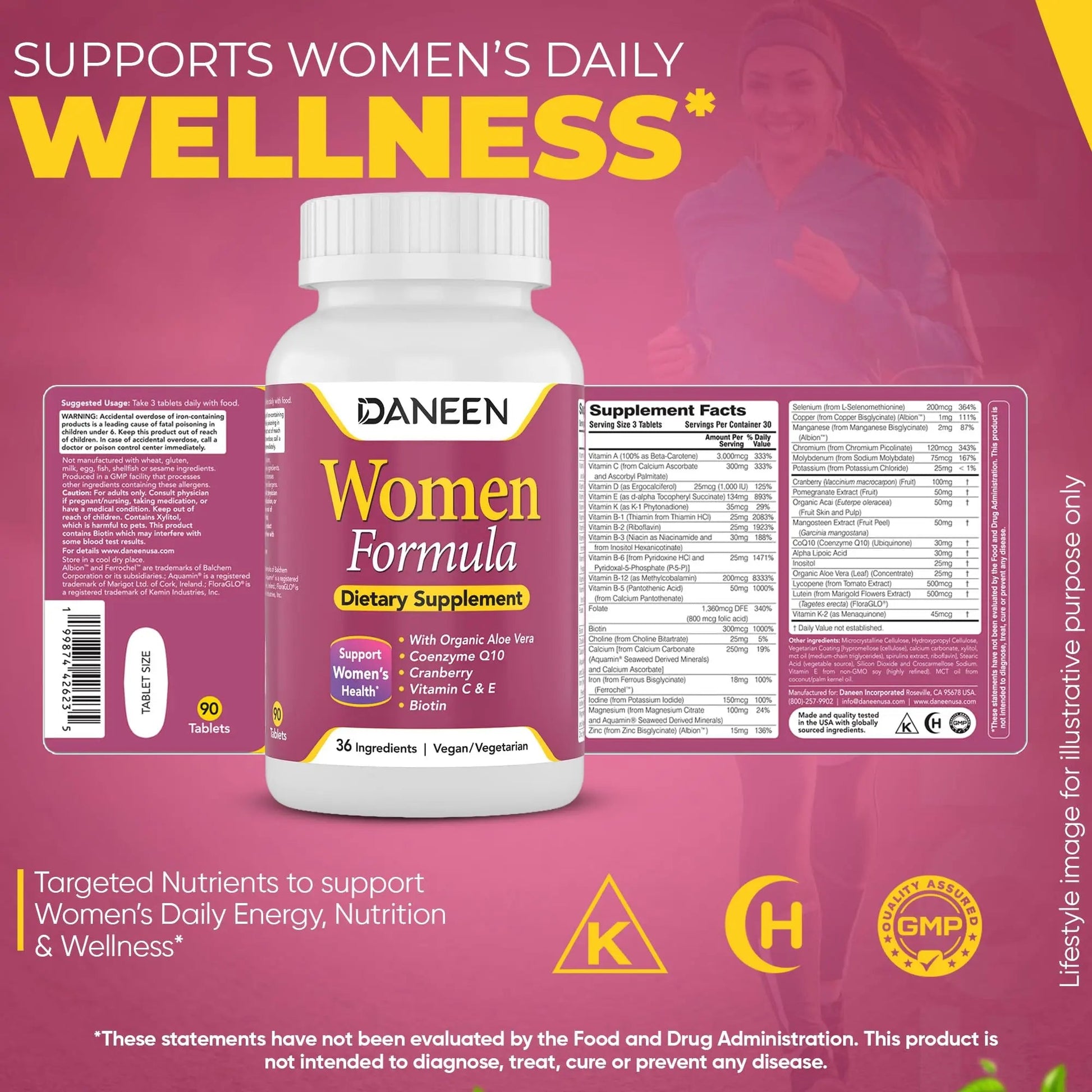 DANEEN Daily Multivitamin for Women - 36 Essential Ingredients - 90 Tablets - Vitamins for Women Multivitamin DANEEN buy supplements canada