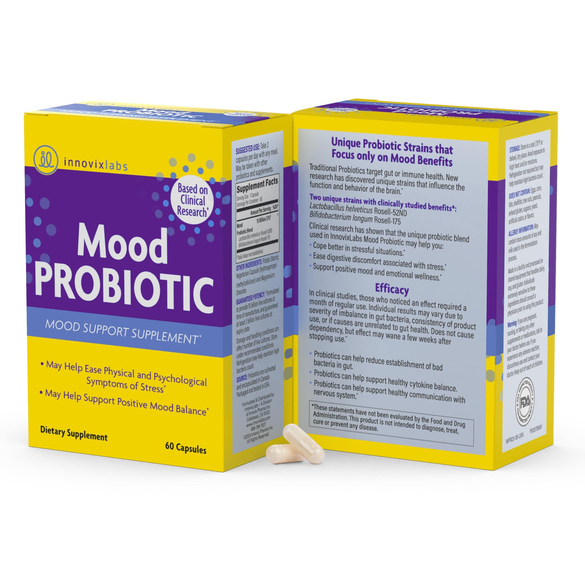 InnovixLabs Mood Probiotic for Women & Men, Clinically Studied Digestive & Mood Support Supplement, Lactobacillus helveticus Rosell-52ND & Bifidobacterium longum Rosell-175, 60 Capsules InnovixLabs buy supplements canada