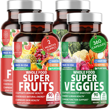4-Pack N1N Premium Super Fruits & Veggies Supplement, 360 Caps, Whole Food & Natural Superfood for Women, Men & Kids - Packed with Aloe Vera, Vitamins & Minerals, Better Than Multivitamins,100% Vegan Number One Nutrition buy supplements canada