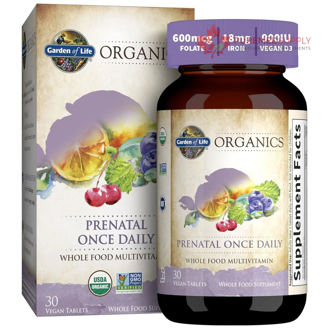 Garden of Life Organics Prenatal Vitamin: Folate for Energy & Healthy Fetal Development, Non-constipating Iron, Vitamin C, B6, B12, D3 – Organic, Non-GMO, Gluten-Free, Vegan, 30 Day Supply Garden of Life buy supplements canada