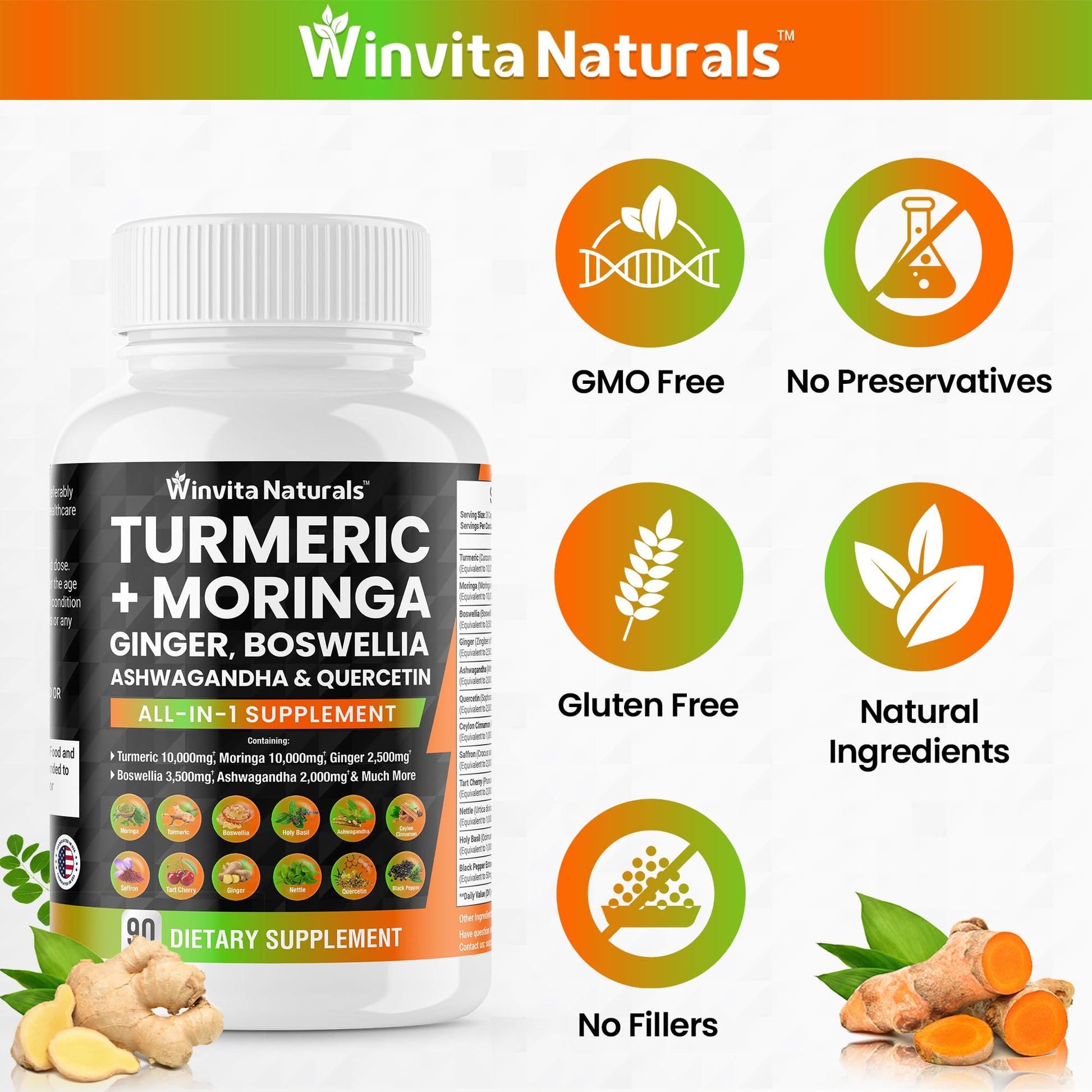 Turmeric Curcumin 10000mg Moringa 10000mg Boswellia 3500mg Ginger 2500mg Winvita Naturals buy supplements canada