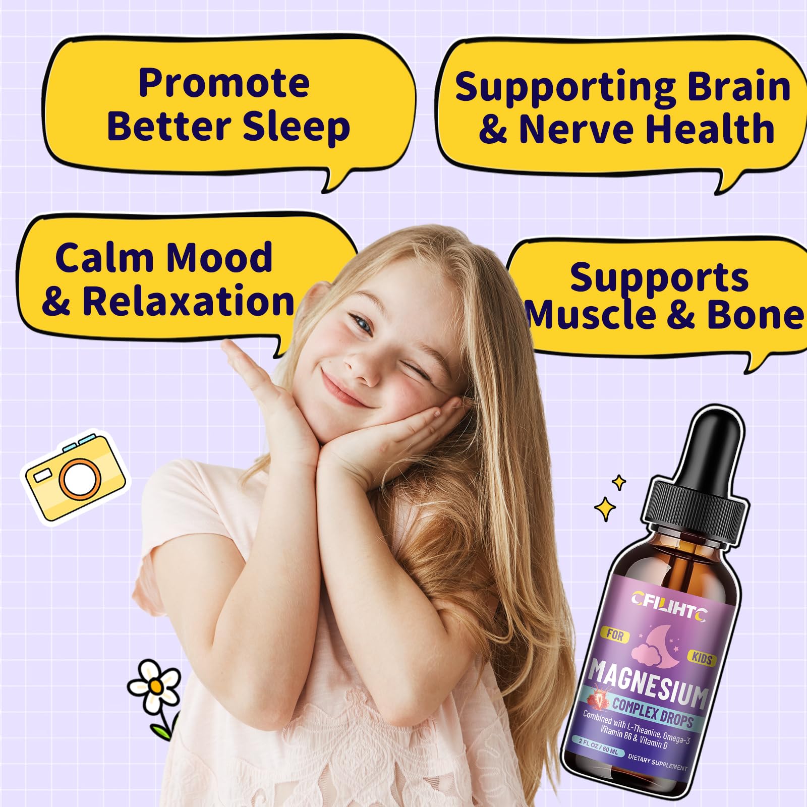Kids Magnesium Liquid Drops-Magnesium Glycinate Liquid for Kids Supplement-w/L-theanine, Omega-3, Vitamin B6, D3 - for Sleep, Relaxation, Brain, Bones - 4 Fl Oz Children's Calm CFILIHTC buy supplements canada