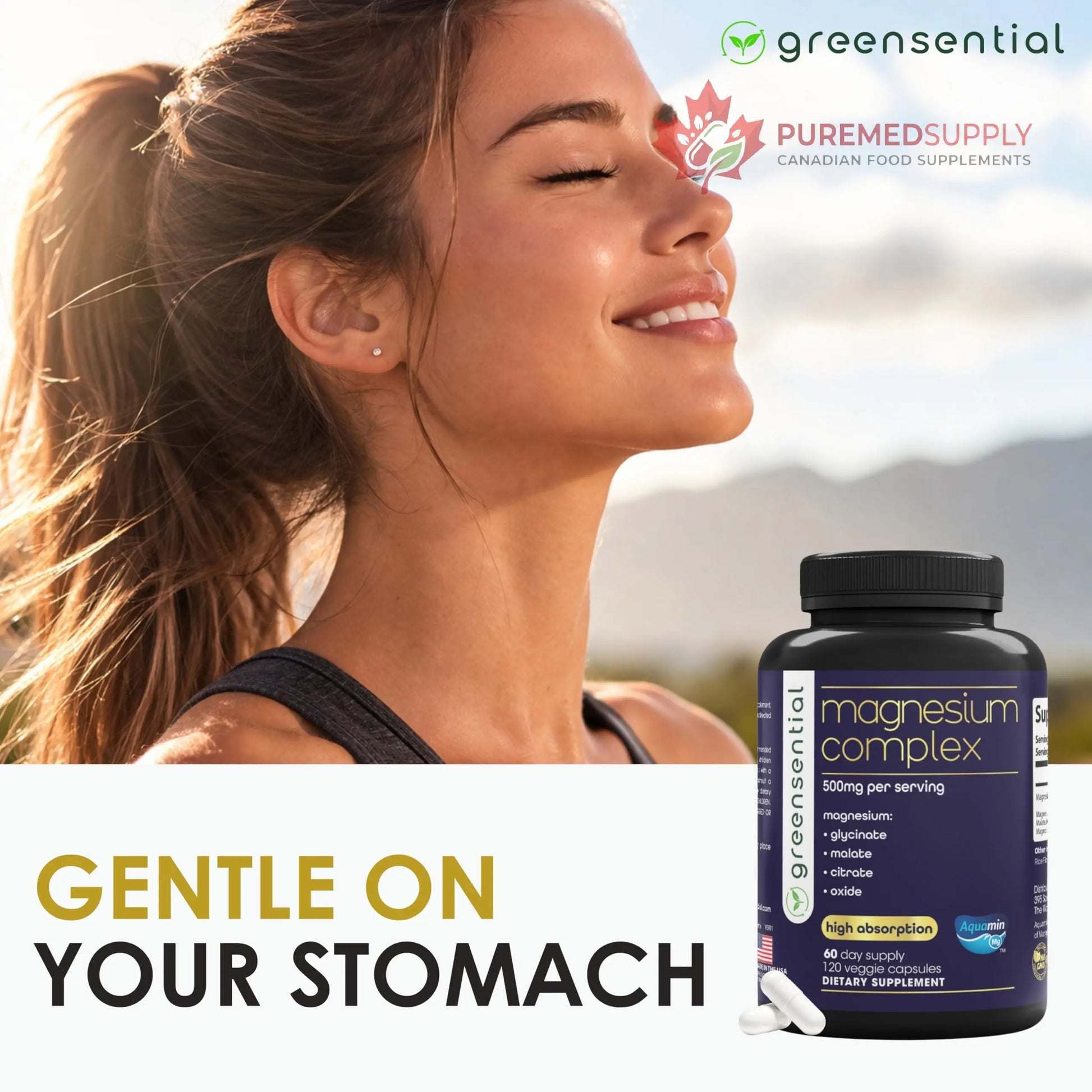 Greensential 5-in-1 Magnesium Complex 500mg | Glycinate, Malate, Citrate, Oxide & Aquamin® | for Sleep, Muscle & Heart Support | High Absorption, Vegan, 120 Capsules Greensential buy supplements canada