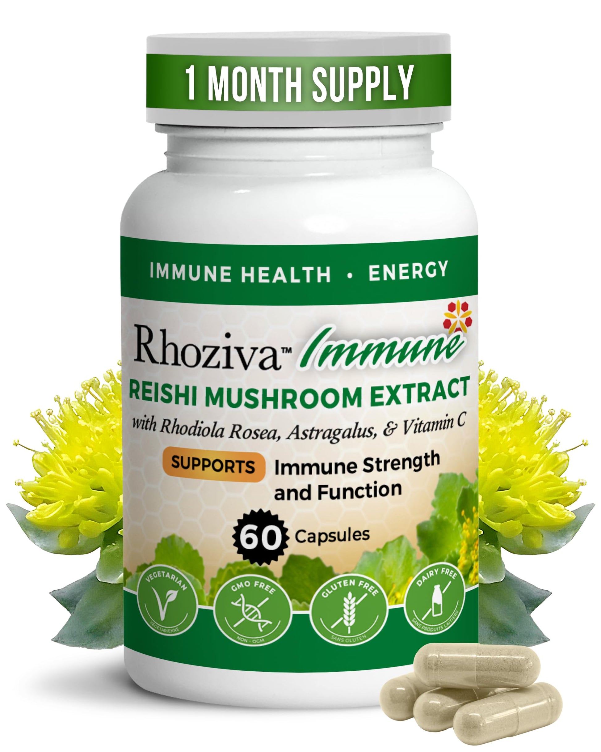 Immune Support, Energy Booster with Vitamin C, D3 and Zinc Supplement, Rhodiola Rosea, Reishi Mushroom Extract, Astragalus, Overall Wellness and Daily Habit - 60 Capsules Rhoziva buy supplements canada