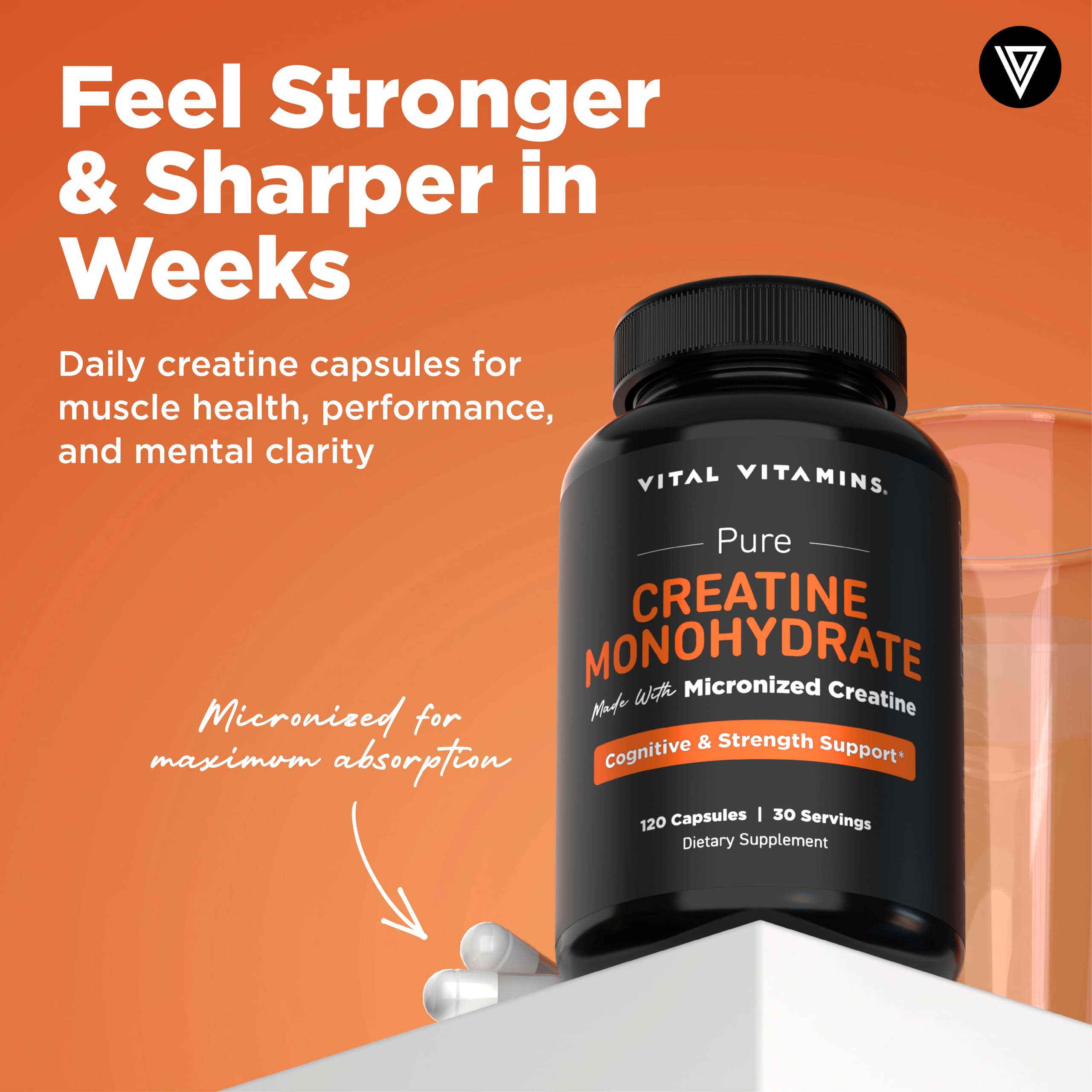 Vital Vitamins Creatine Monohydrate Pills for Women & Men - Micronized Creatine Capsules - Cognitive, Strength, Recovery Support - 3g (3000mg) per Serving - Vegan, Non-GMO, 120 Count Vital Vitamins buy supplements canada