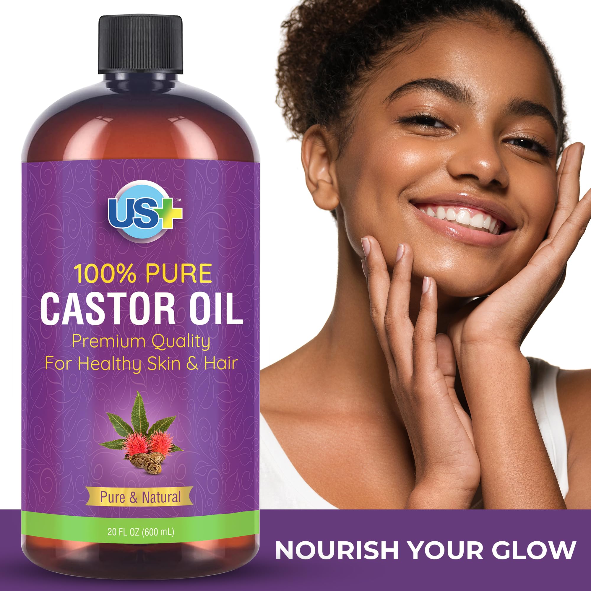Us+ 20oz 100% Pure Castor Oil - Cold-pressed, Unrefined, Hexane-free - USP Grade - Premium Quality Us+ buy supplements canada