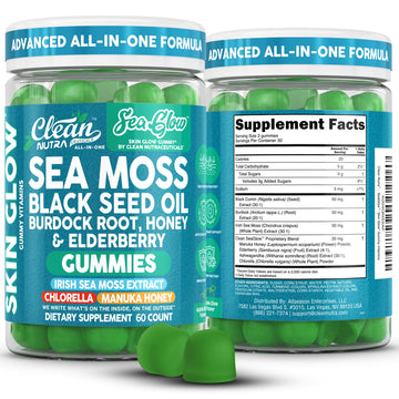 Clean Nutra Sea Moss Gummies Black Seed Oil Chlorella Ashwagandha Root Hair Growth Skin Glow Irish Sea Moss Elderberry Burdock Manuka Honey Trace Minerals Detox 60 Gummy Vitamins Sea Glow Supplement Clean Nutraceuticals buy supplements canada