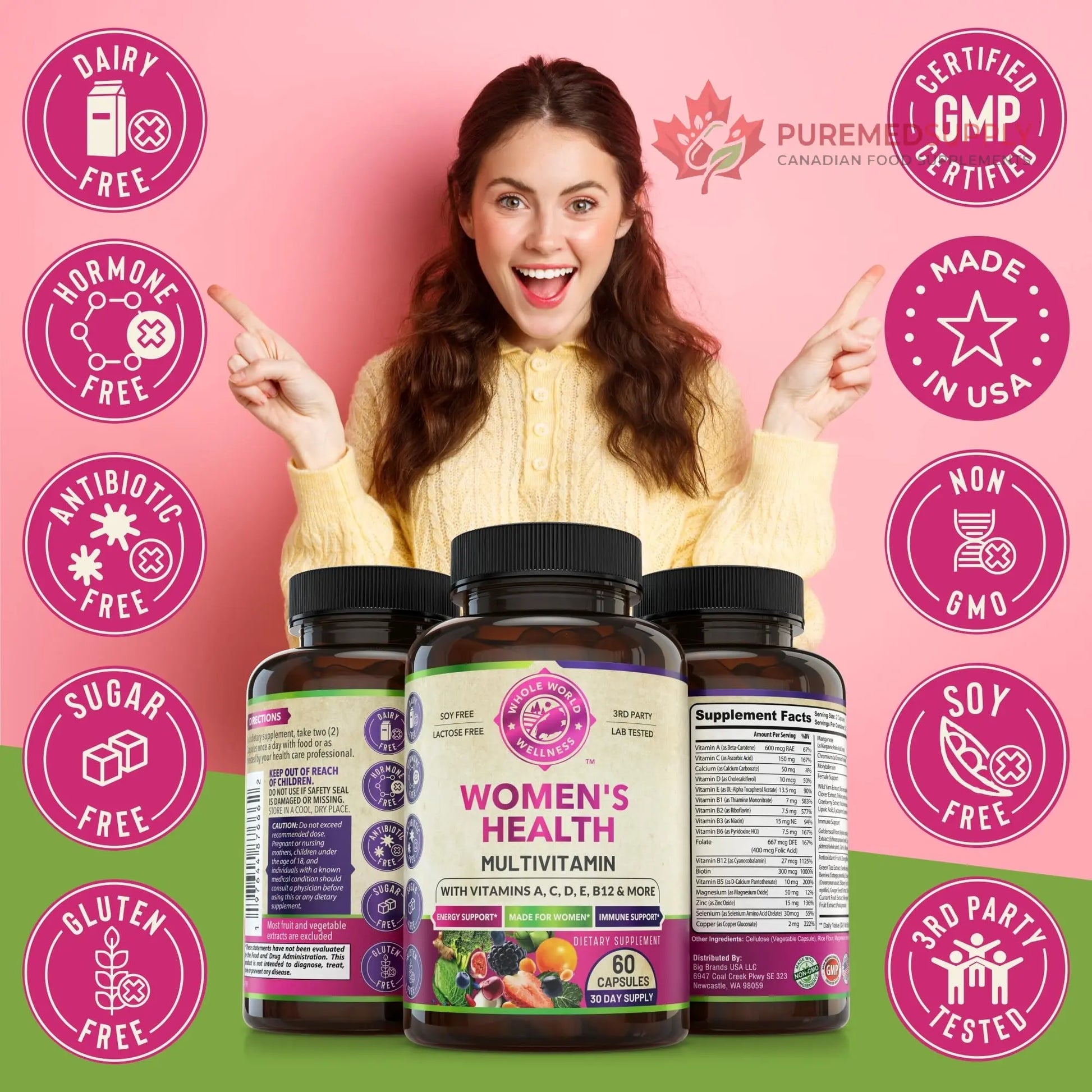 Womens Daily Multivitamins & Mens Daily Multivitamins Bundle (One Bottle Each) - Supports Holistic Wellness, Including Energy & Focus. Multivitamin & Multimineral Blend. Made in The USA. WHOLE WORLD WELLNESS buy supplements canada