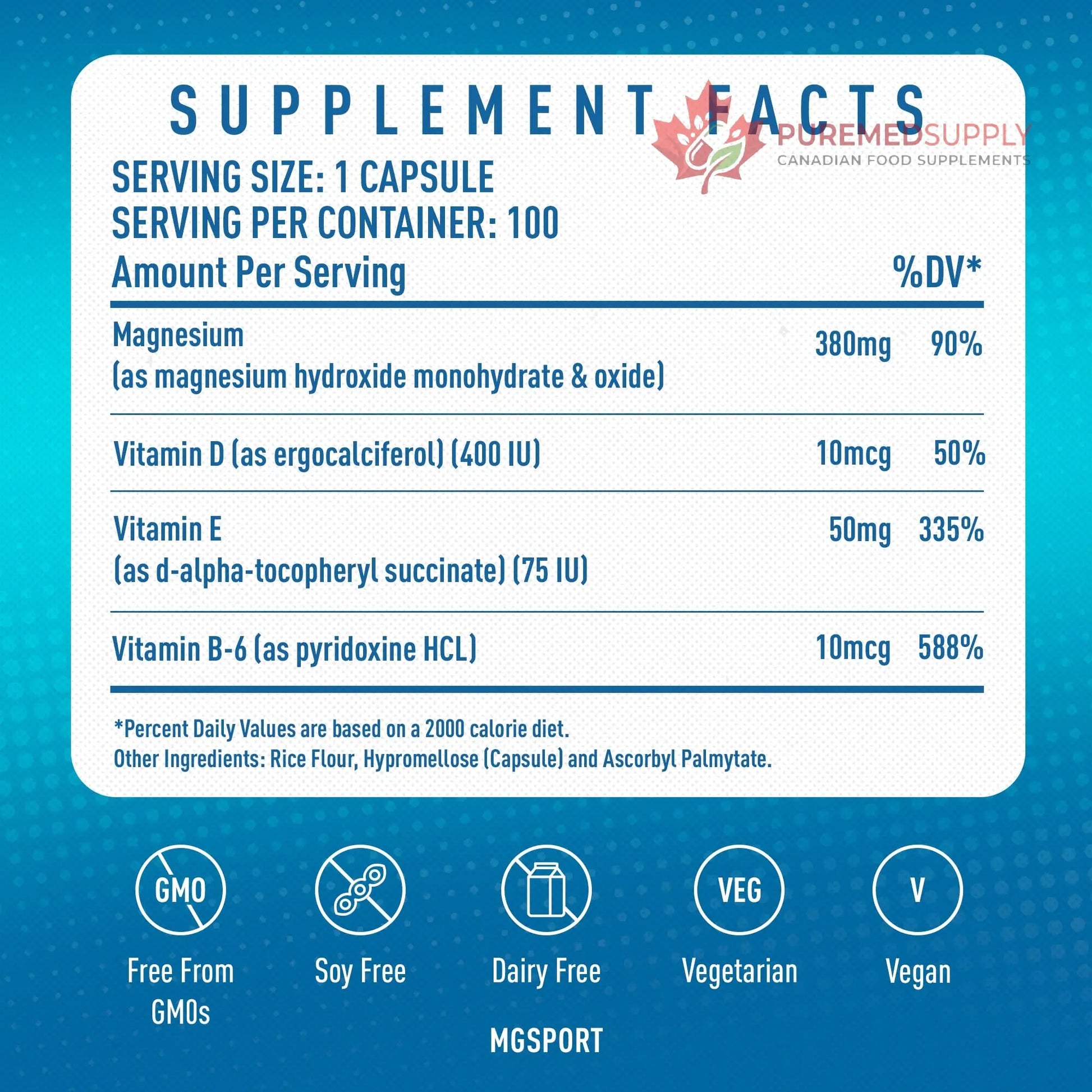 MGSPORT Magnesium Supplement 380mg - High Absorption Magnesium Complex Formula with Vitamins B6, D, E - Supports Muscle Function and Sleep Quality - 100 Servings MgSport buy supplements canada