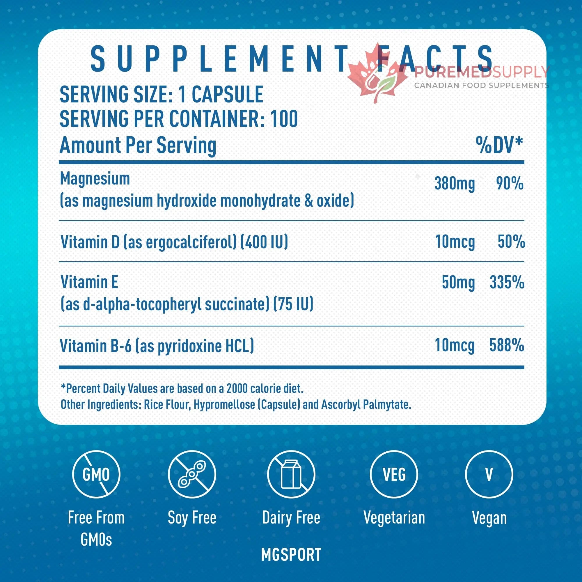 MGSPORT Magnesium Supplement 380mg - High Absorption Magnesium Complex Formula with Vitamins B6, D, E - Supports Muscle Function and Sleep Quality - 100 Servings MgSport buy supplements canada