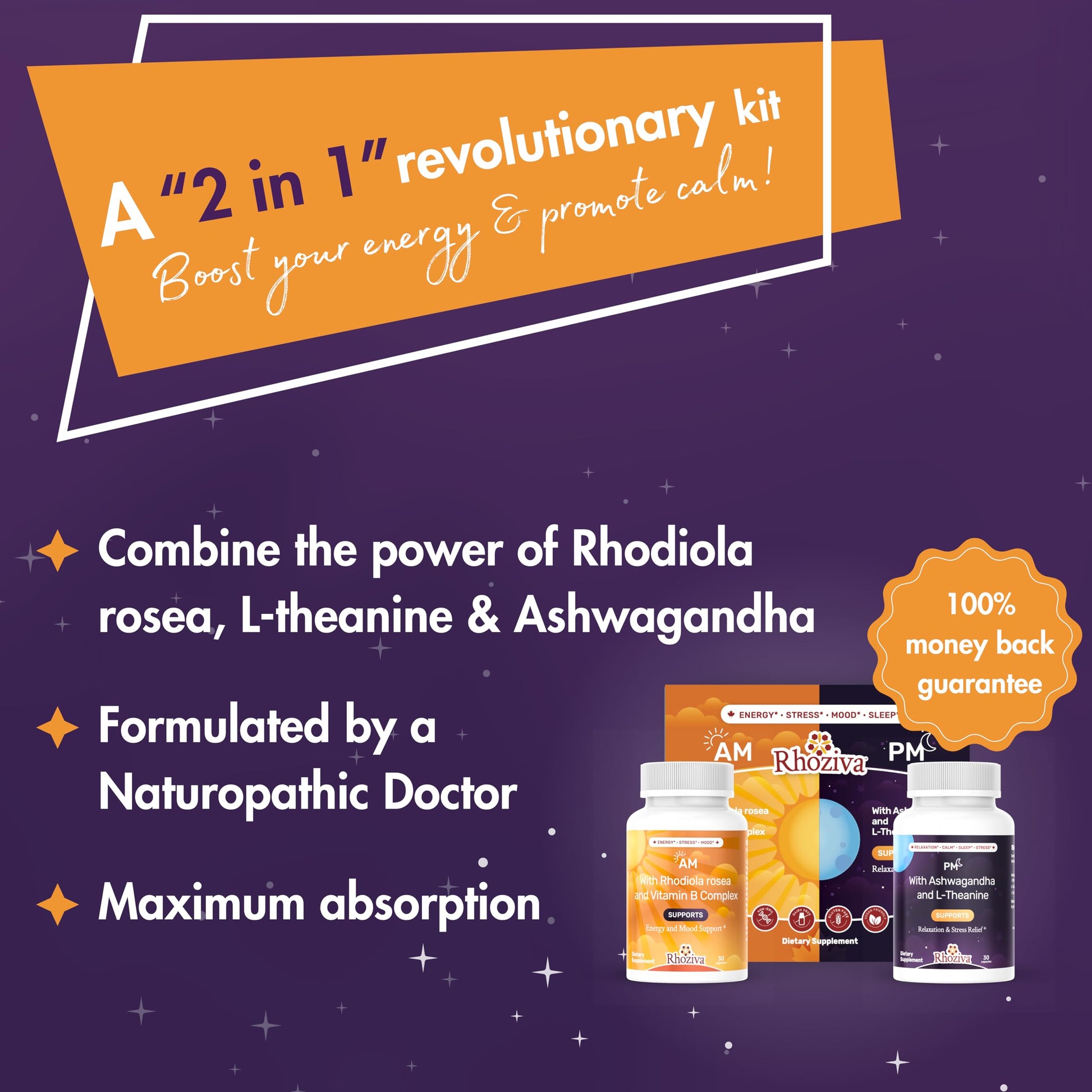 AM PM Multivitamin - Cortisol Supplements for Women and Men with L-Theanine, Ashwagandha - Rhodiola Rosea Supplement 200mg - Vitamin B Complex - Nootropics - Day and Night Vitamins for Women & Men Rhoziva buy supplements canada