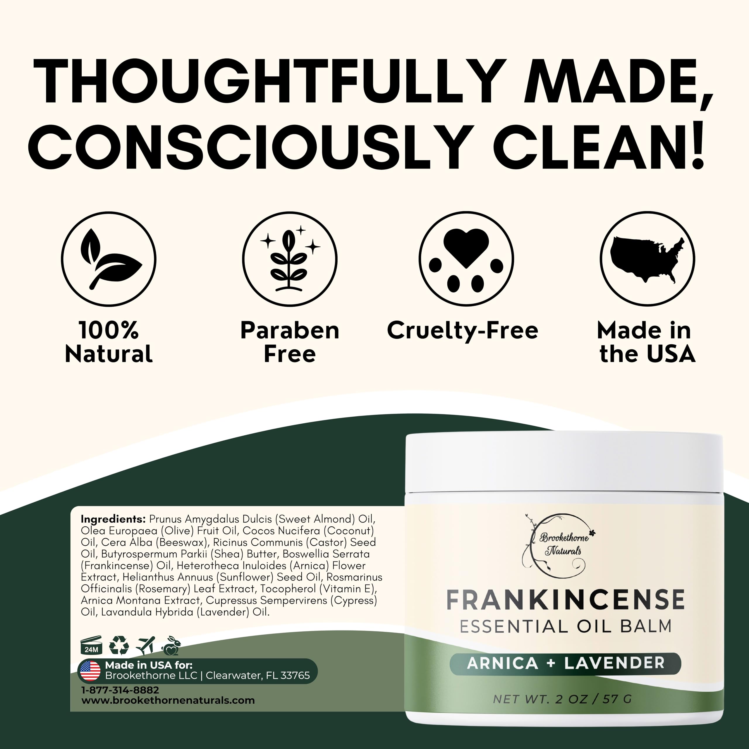 Brookethorne Naturals Frankincense Balm | Frankincense Essential Oil Balm for Skin Hydration | Soothing Muscle & Joint Support | Boswellia Extract, Arnica Montana, Castor Oil & Lavender 2oz Brookethorne Naturals buy supplements canada
