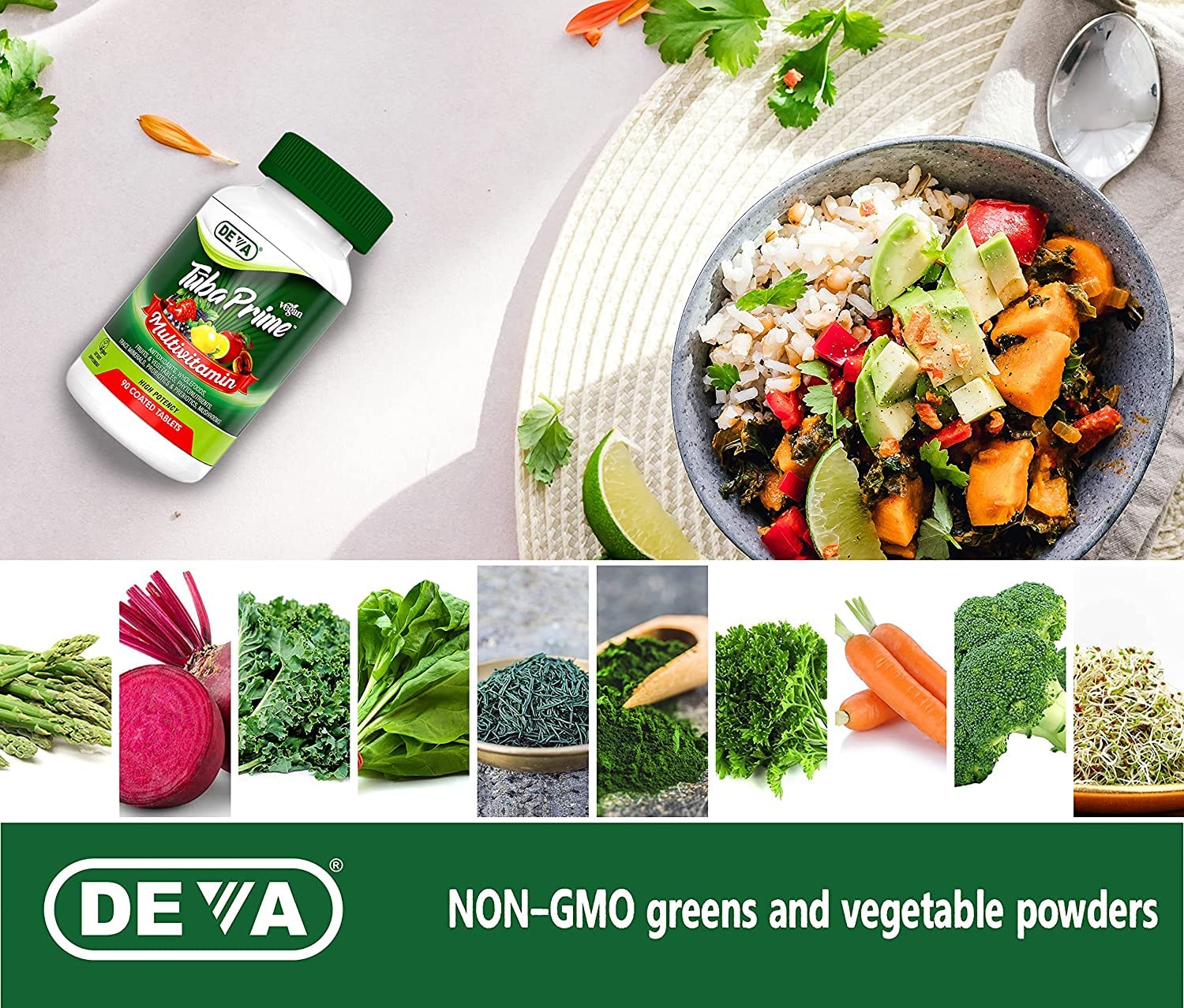 DEVA Tuba Prime Vegan Multivitamin Iron-Free High-Potency Vitamin & Mineral Dietary Supplement Antioxidants, Fruit & Veg Blend, Super Mushrooms, Probiotics, Prebiotics, Seeds, Herbs 90 Tabs 2-Pack DEVA buy supplements canada