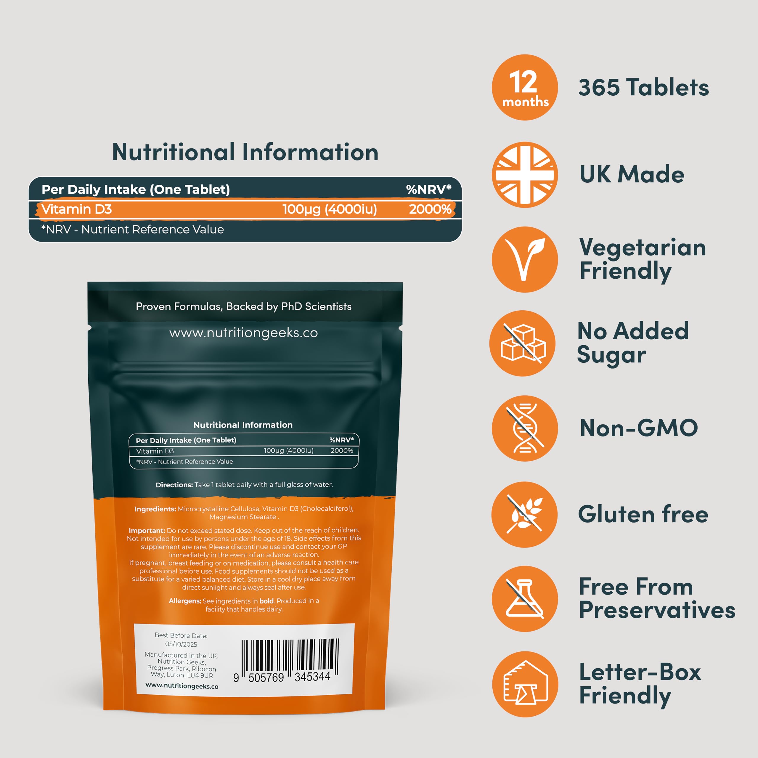 Vegetarian Vitamin D3 4000 iu - 1 Year Supply, 365 Easy-Swallow High Strength Vitamin Nutrition Geeks buy supplements canada