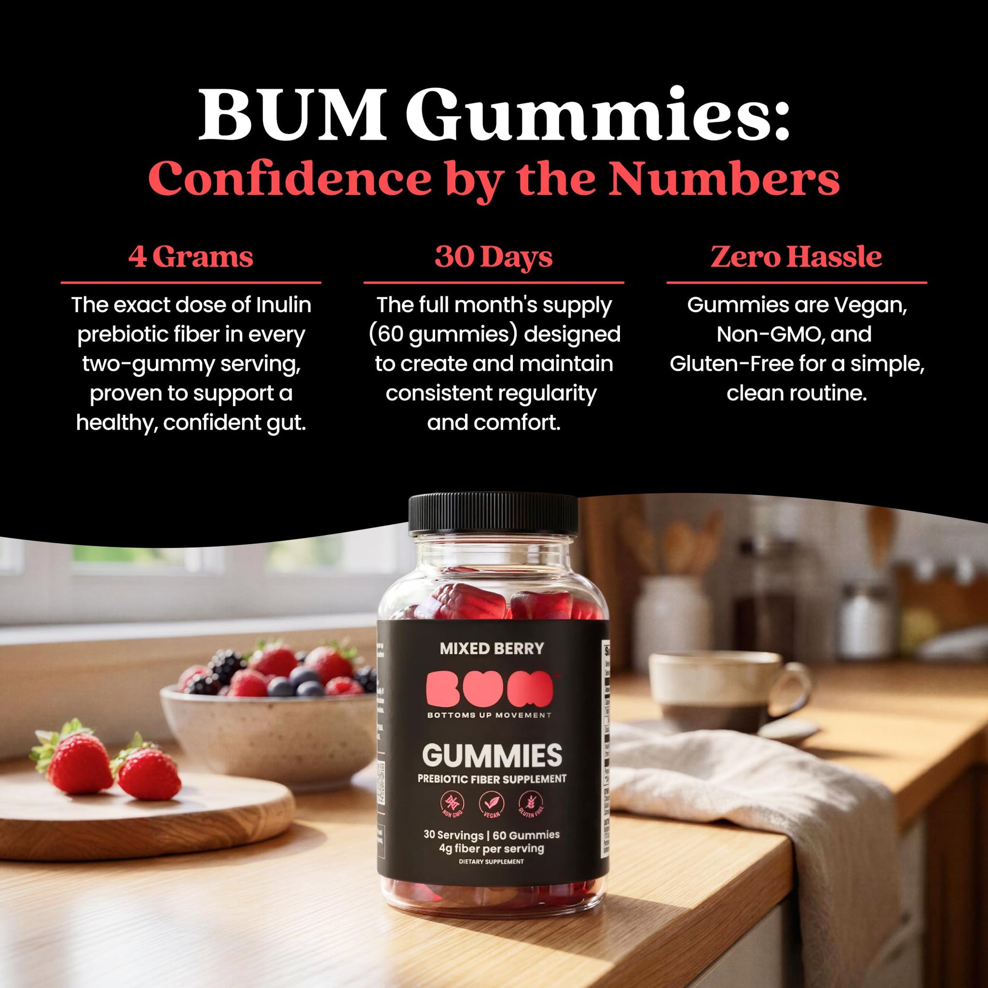 Bum Prebiotic Fiber Supplement for Men - Chicory Root Inulin Prebiotic Fiber Gummies for Men for Peachy Digestive Health, Regularity & Boating Relief (BUM) Bottoms Up Movement buy supplements canada