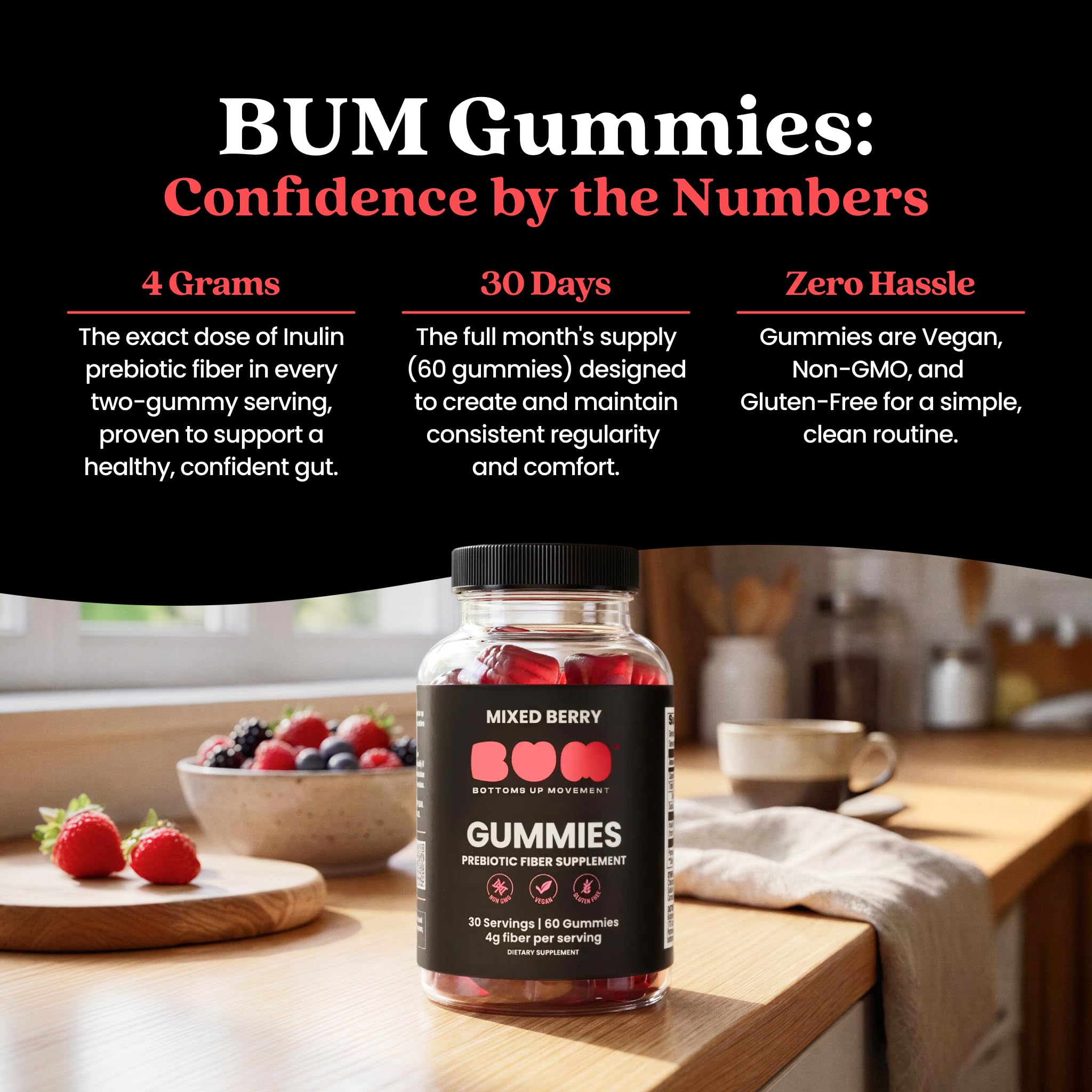 Bum Prebiotic Fiber Supplement for Men - Chicory Root Inulin Prebiotic Fiber Gummies for Men for Peachy Digestive Health, Regularity & Boating Relief (BUM) Bottoms Up Movement buy supplements canada