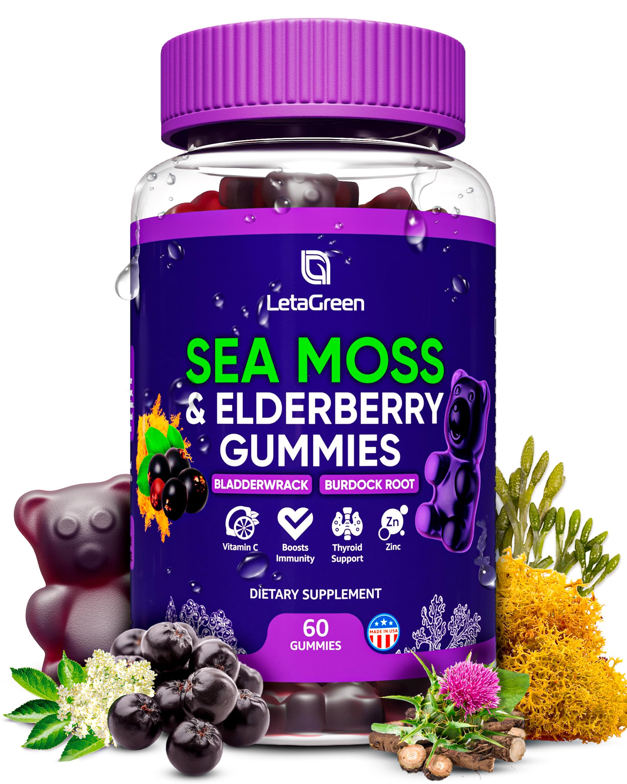 LetaGreen Irish Sea Moss Gummies - 60 Vegan Seamoss Gummies Bears LetaGreen buy supplements canada