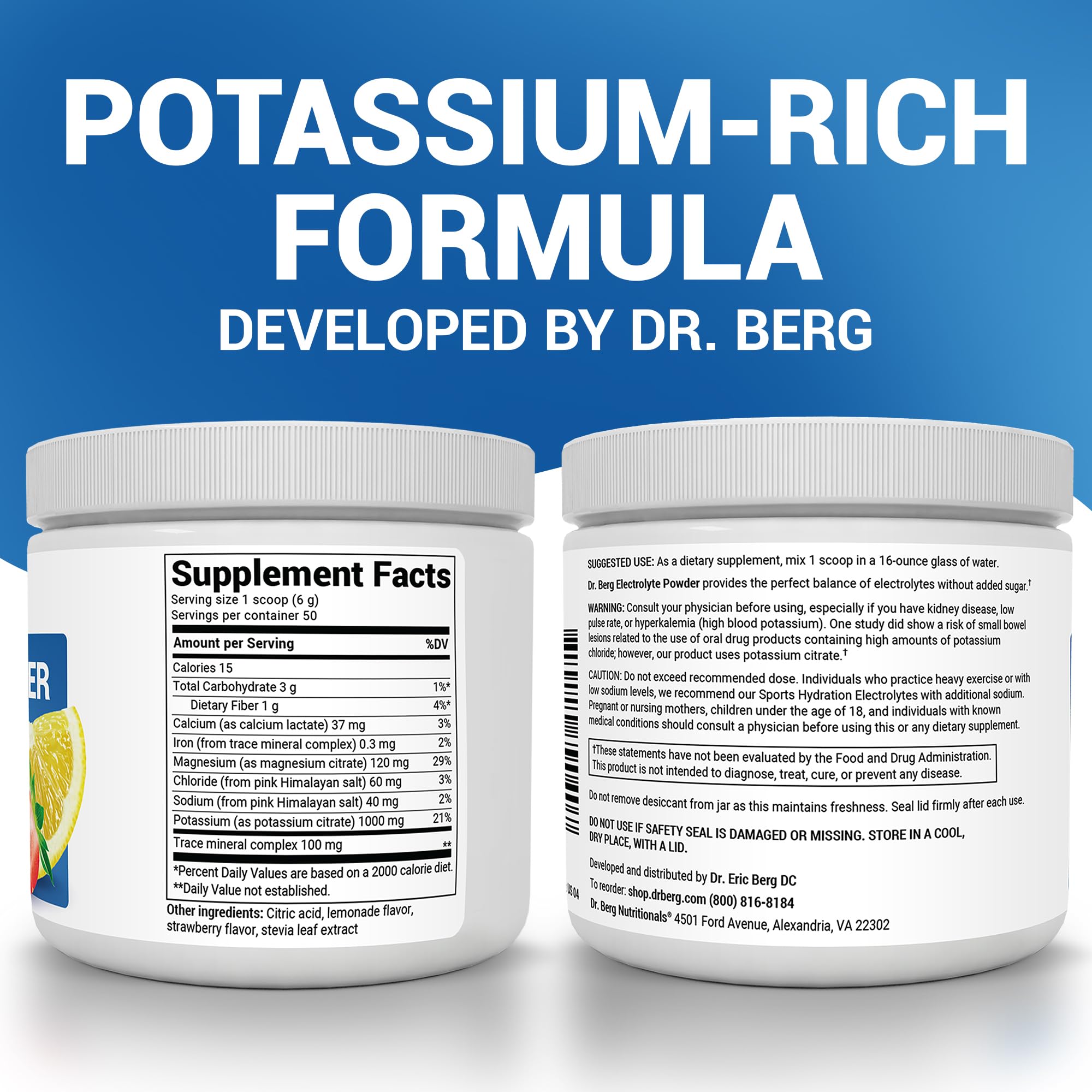 Dr. Berg Zero Sugar Hydration Keto Electrolyte Powder - Enhanced w/ 1000 mg of Potassium & Real Pink Himalayan Salt (NOT Table Salt) - Strawberry Lemonade Hydration Drink Supplement - 50 Servings Dr. Berg Nutritionals buy supplements canada