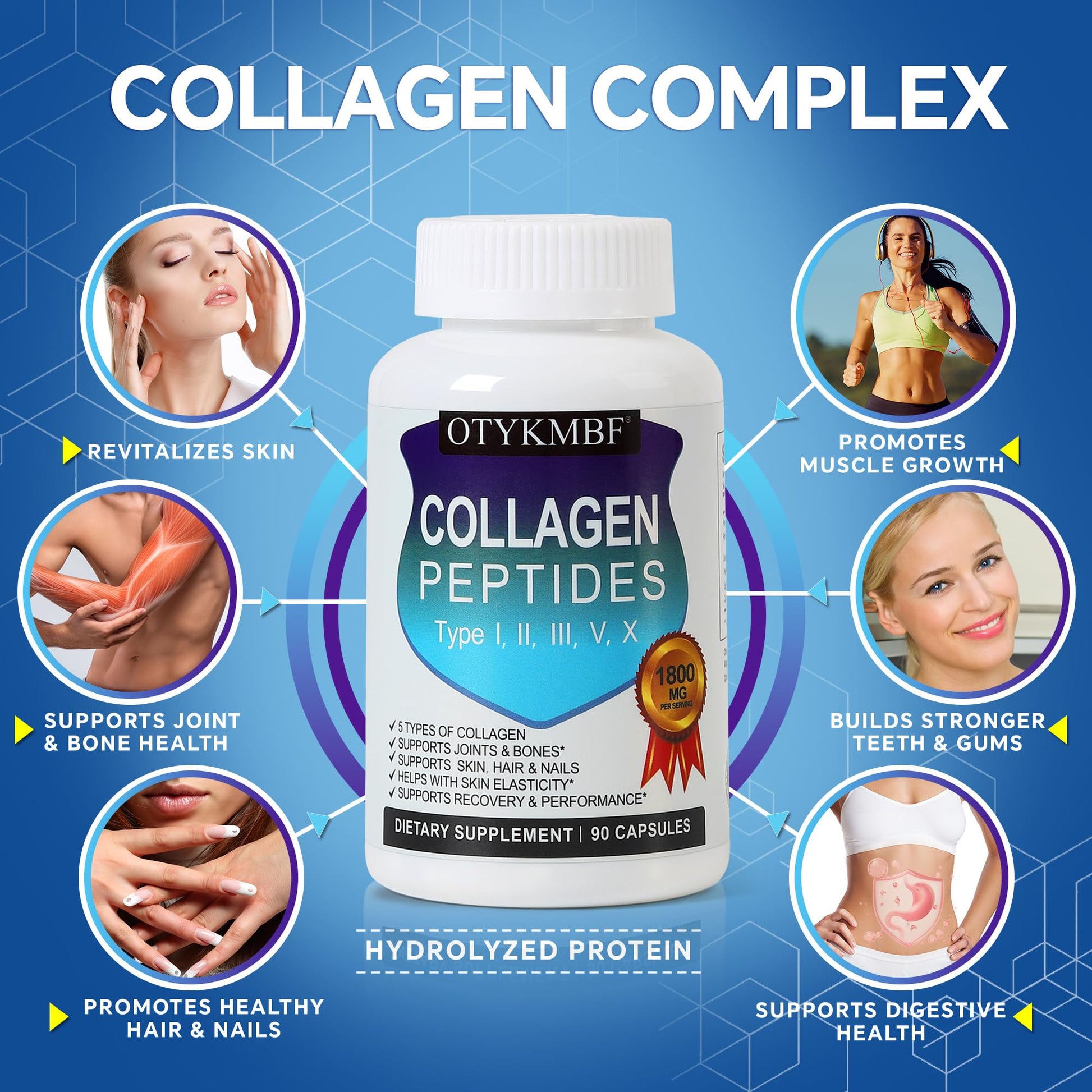 OTYKMBF Multi Collagen Peptides Pills 1800mg, Type I, II, III, V, X - Hydrolyzed Premium Collagen Complex Supports Skin, Joints, Hair & Nails, Hydrolyzed Protein for Women Men, 90 Capsules OTYKMBF buy supplements canada
