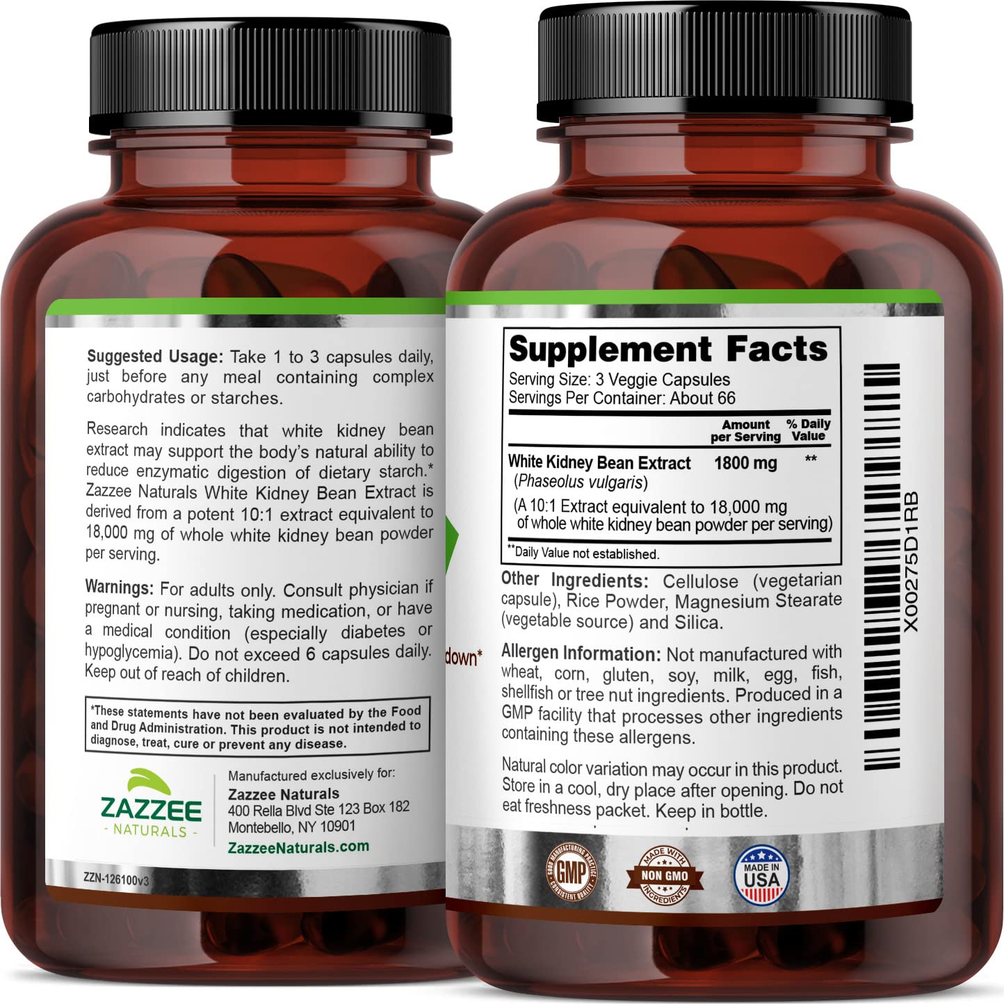 Zazzee White Kidney Bean 10:1 Extract, 18,000 mg Strength, 200 Vegan Capsules, Over 2 Month Supply Zazzee buy supplements canada