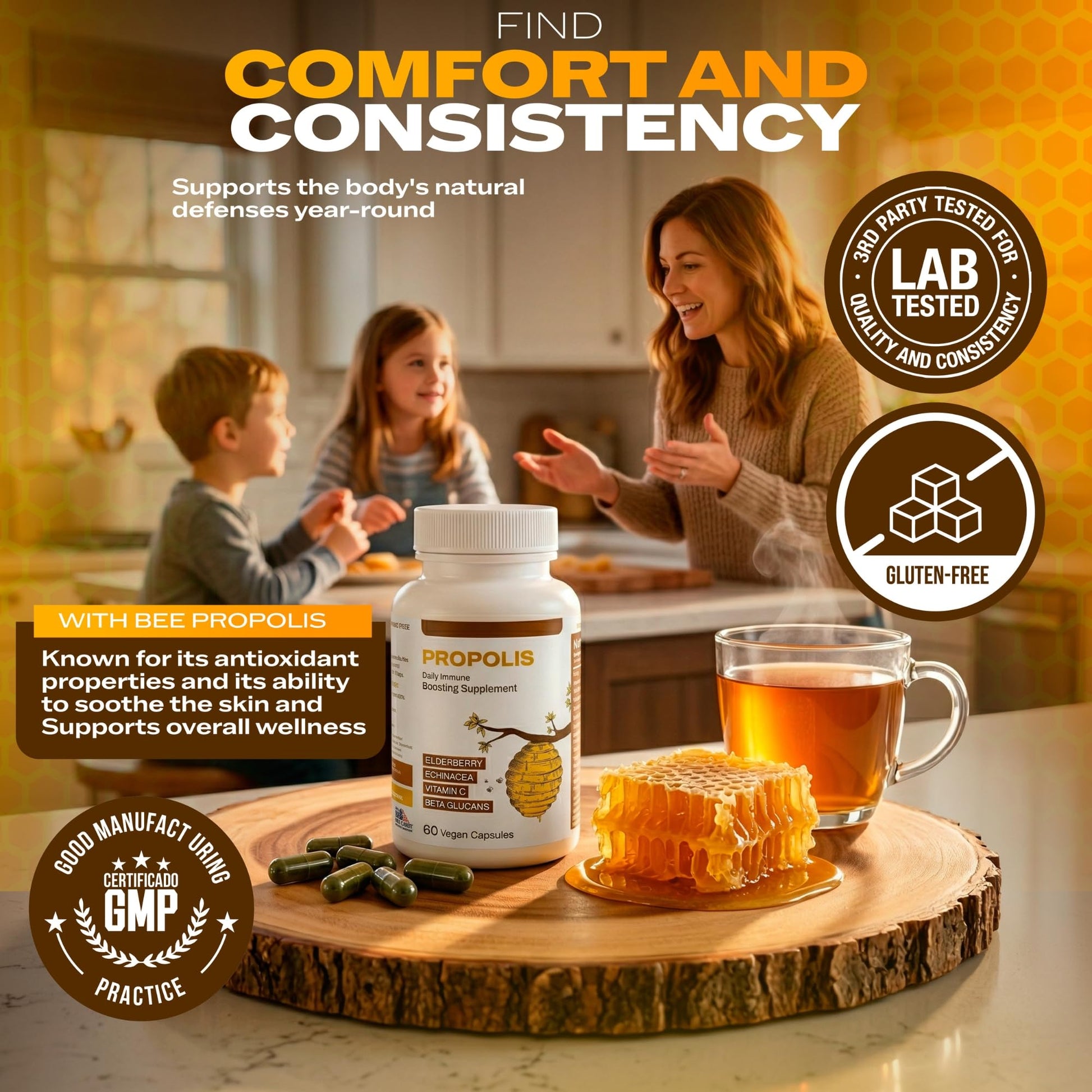 Only Nutri Labs Bee Propolis Dietary Supplement, with Elderberry, Echinacea, Vitamin C and Beta Glucans - Daily Wellness Capsules for Adults (60 Count) Only Nutri Labs buy supplements canada