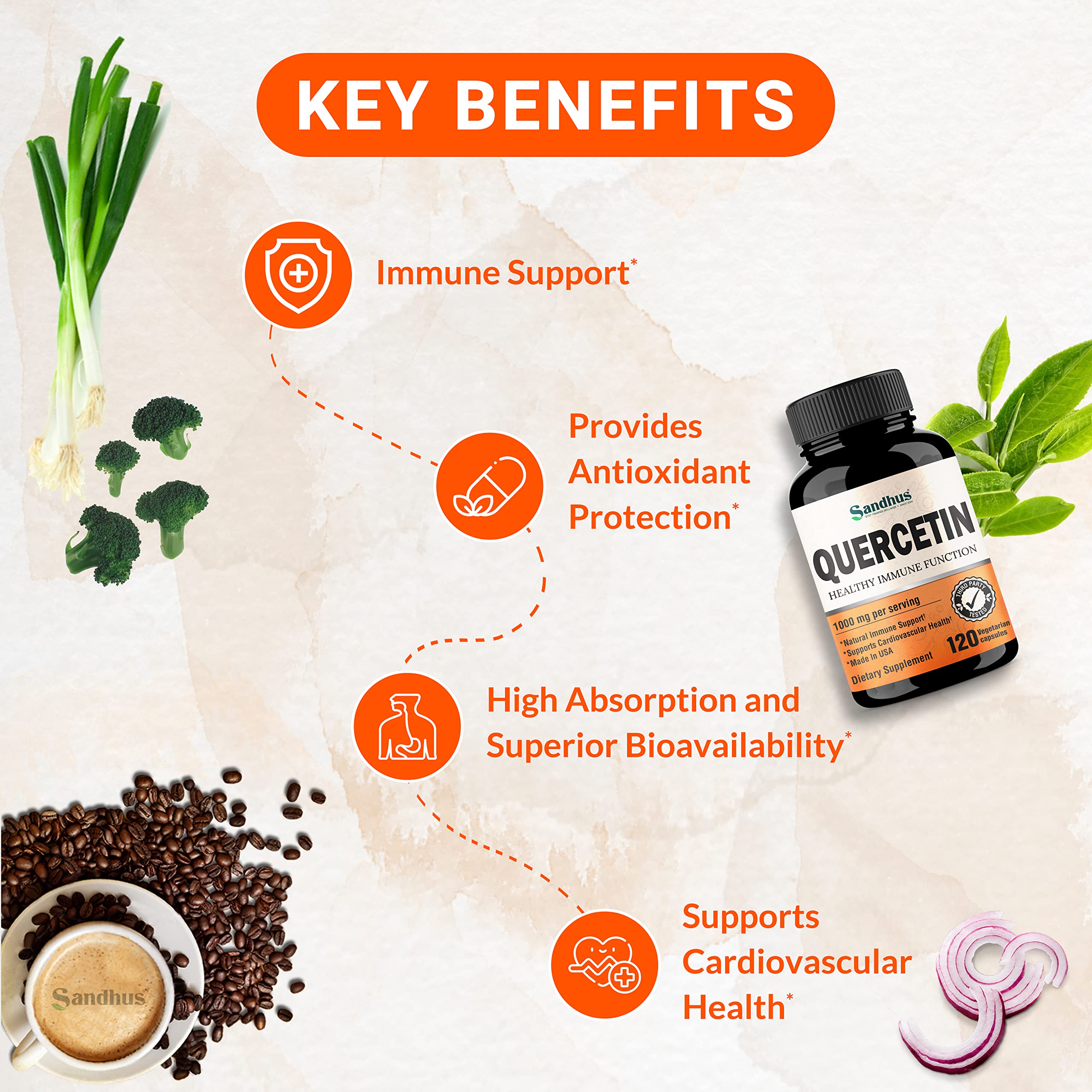 Sandhu's Quercetin 1000mg Per Serving 120 Count Vegetarian Capsules Bioflavonoids Sandhu's buy supplements canada