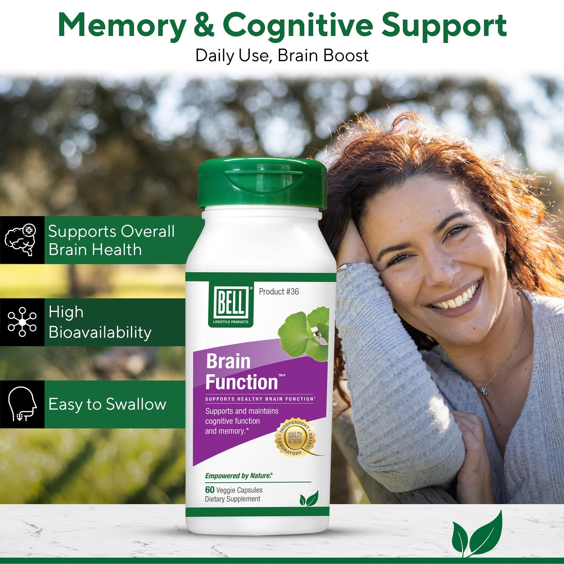 Bell Brain Function Lifestyle, Supports Cognitive Health with Ginkgo, Vitamin B12, Folate - 60 Vegetarian Capsules Bell buy supplements canada