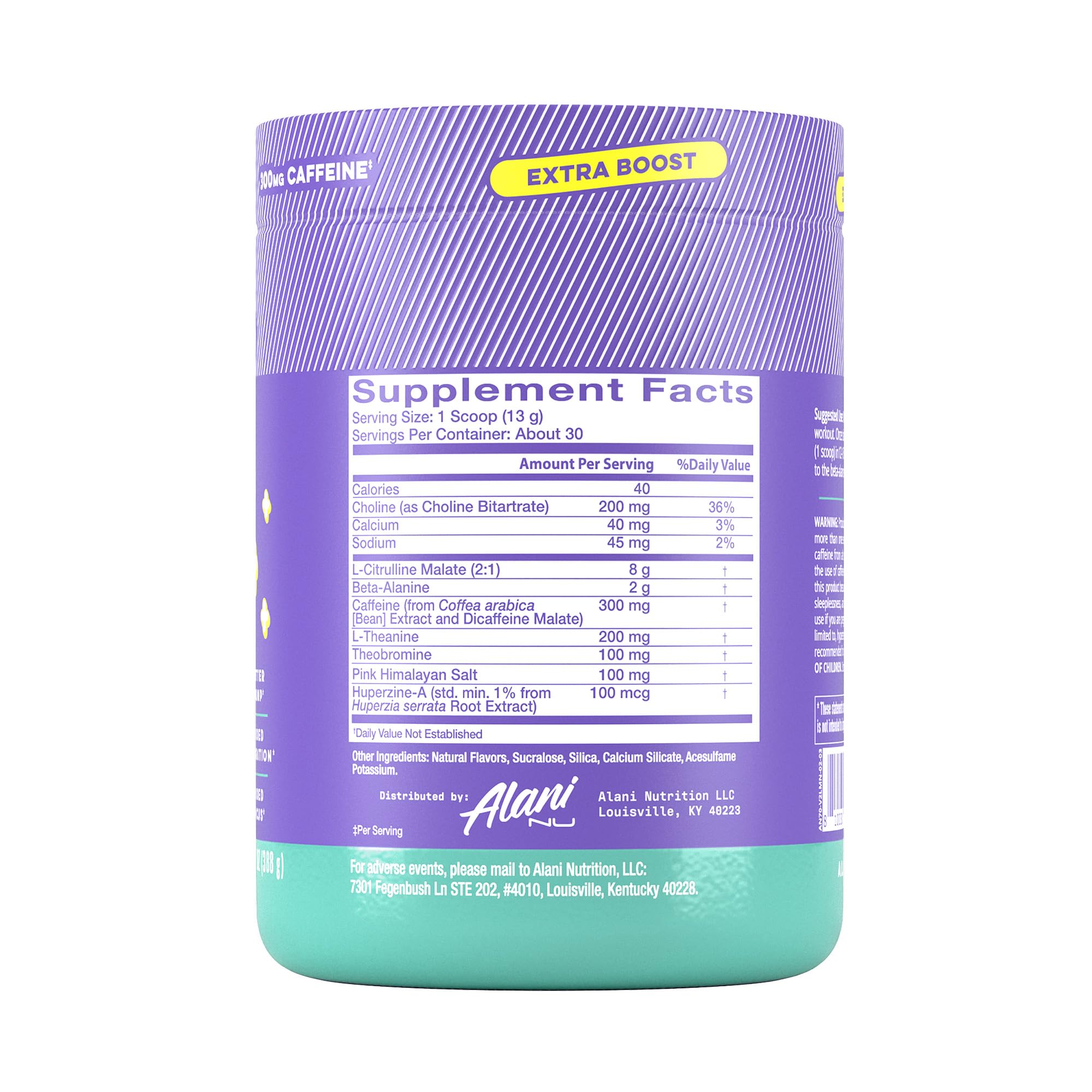 Alani Nu Pre Workout+ Powder Frozen Lemonade, Extra Boost, Sugar Free, 300mg Caffeine, L-Theanine, Beta-Alanine, Citrulline, 30 Servings Alani Nu buy supplements canada