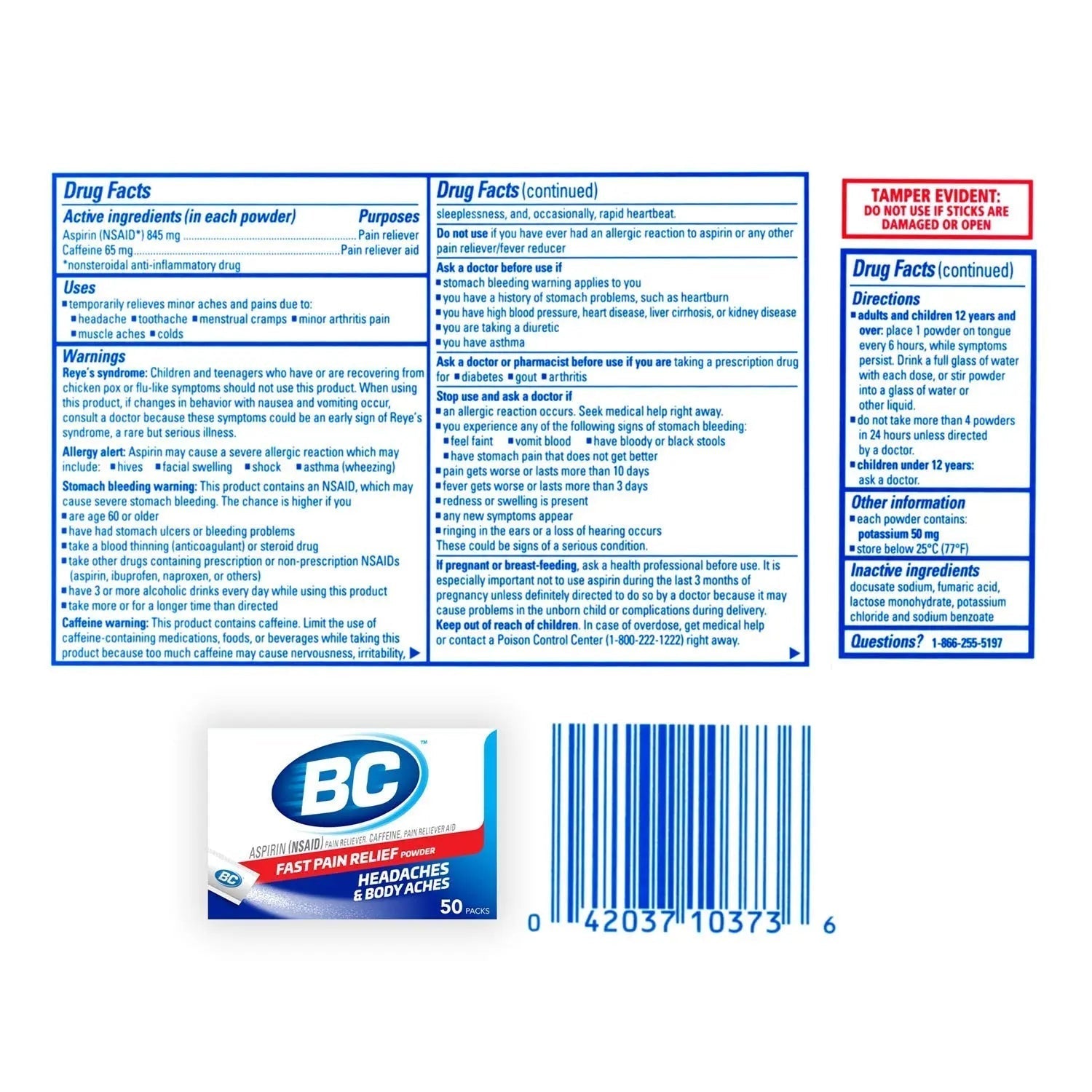 BC Powder Original Strength Pain Reliever, 50 Powder Sticks, 50 Count(Pack of 6) BC buy supplements canada