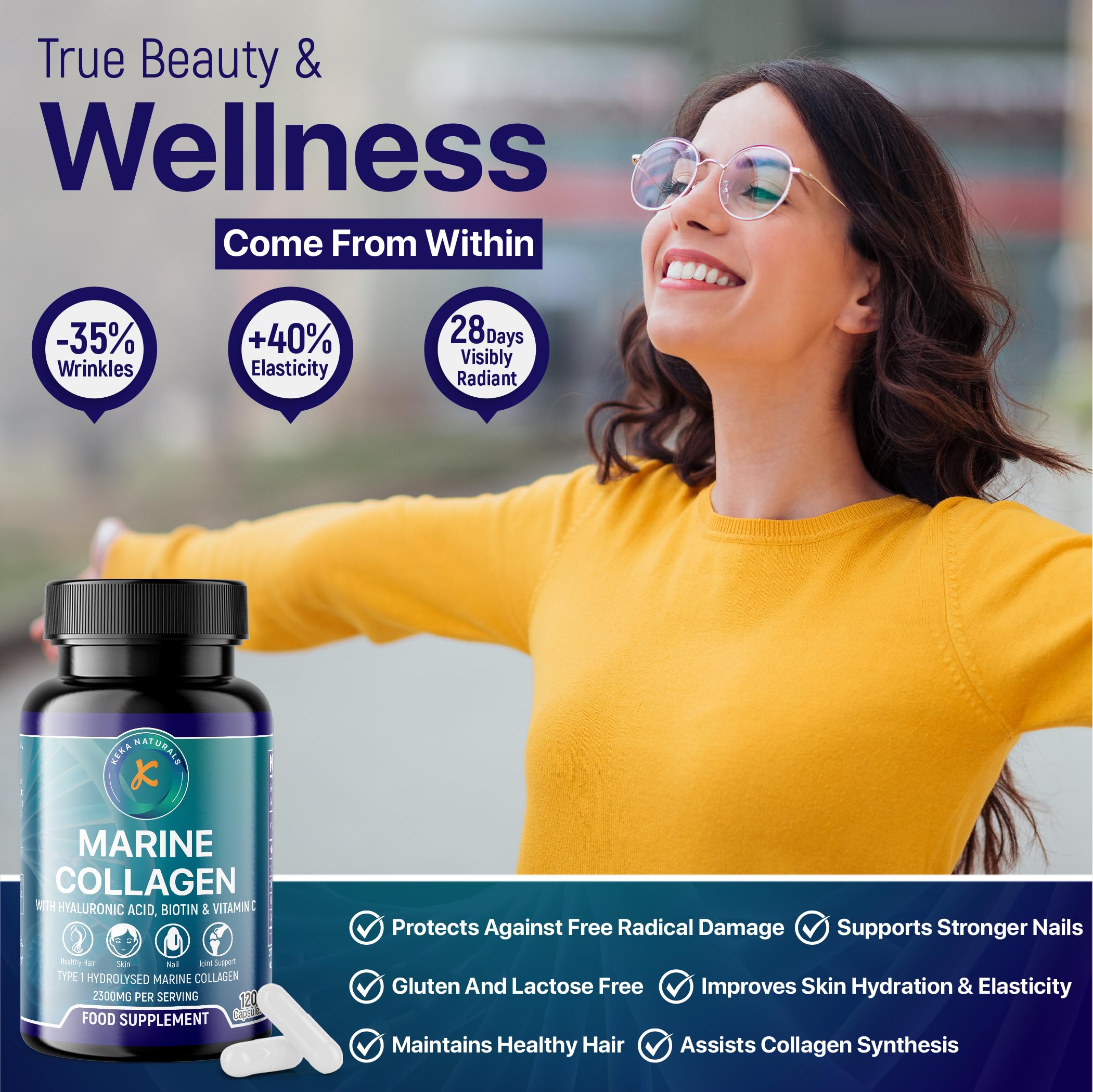 Hydrolysed Marine Collagen Peptides 2300mg - Enhanced with Hyaluronic Acid & Vitamin C Keka Naturals buy supplements canada