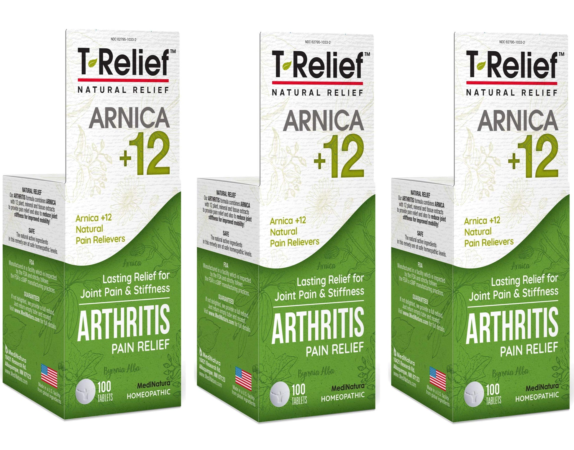 MediNatura T-Relief Extra Strength Arthritis Pain Reliever Arnica +12 Natural Medicines for Joint Soreness Stiffness Aches, Quick Dissolving Pain Relief for Women & Men - 100 Tablets (Pack of 3) MediNatura buy supplements canada