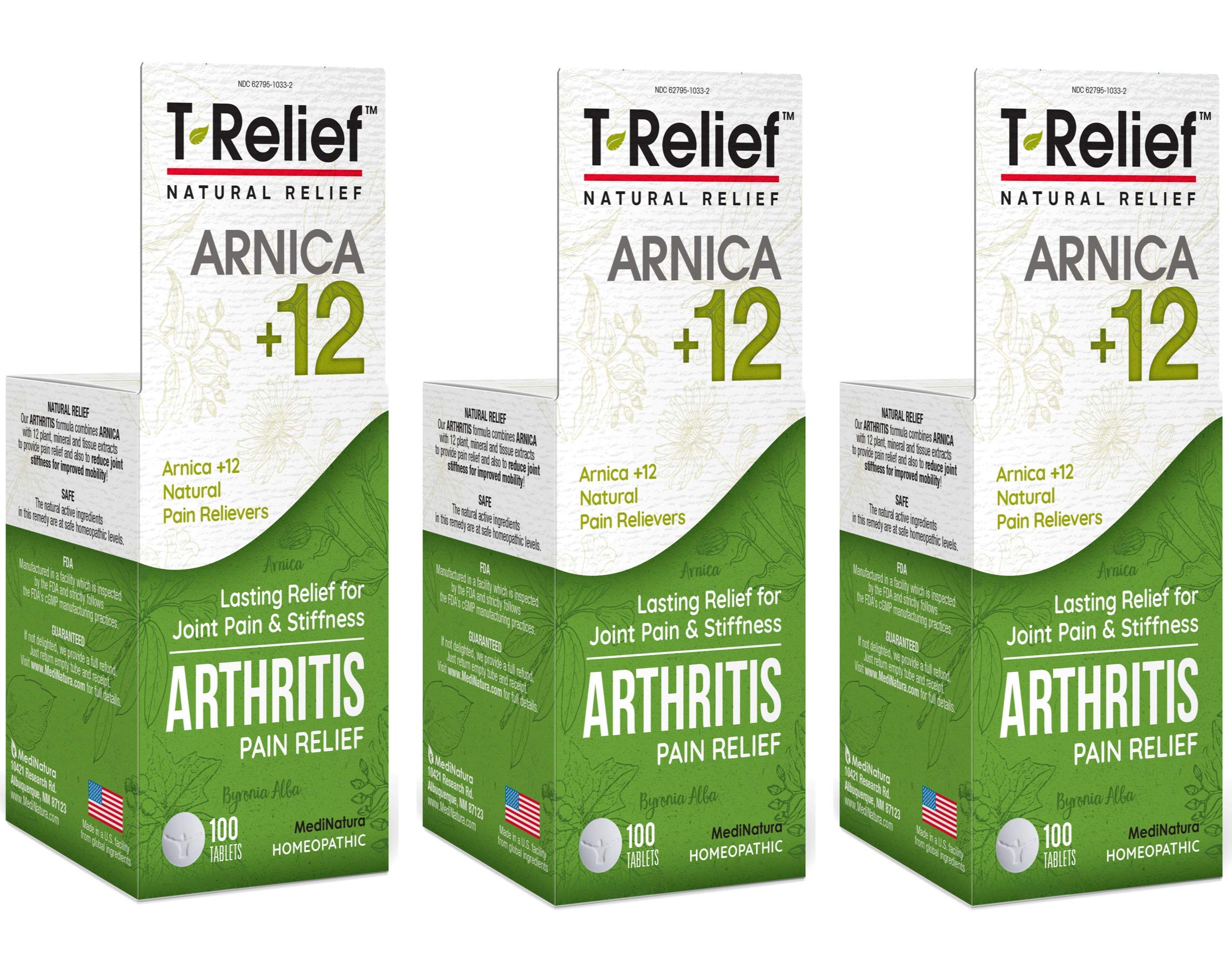 MediNatura T-Relief Extra Strength Arthritis Pain Reliever Arnica +12 Natural Medicines for Joint Soreness Stiffness Aches, Quick Dissolving Pain Relief for Women & Men - 100 Tablets (Pack of 3) MediNatura buy supplements canada