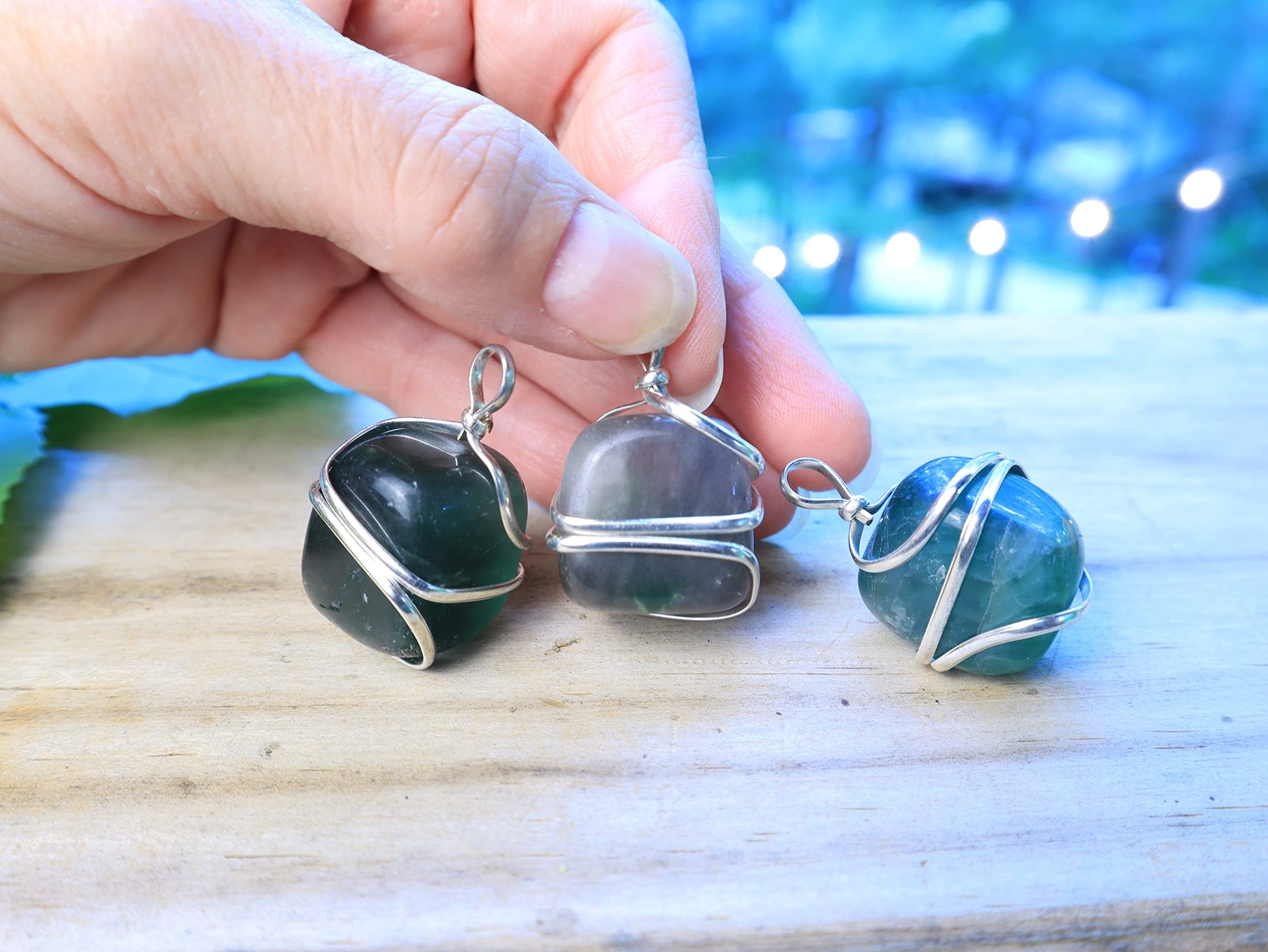 Shelf and Stone Rainbow Fluorite Wire Wrapped Pendant - Dark Hued Fluorite Crystal Necklace Shelf and Stone buy supplements canada