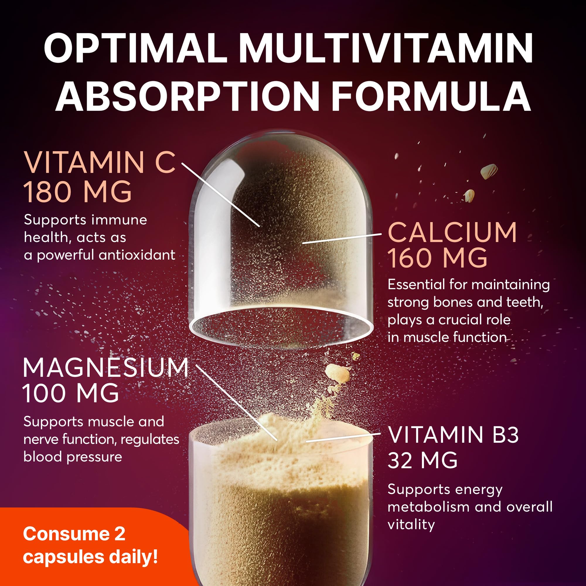 Multivitamin Supplement | Complex with Vitamin A, C, D, E, K1, B, Zinc & Chromium | Hair, Skin & Nail Beauty Vitamins | Immune Support Supplements for Men & Women | 60 Capsules SUPLINT buy supplements canada