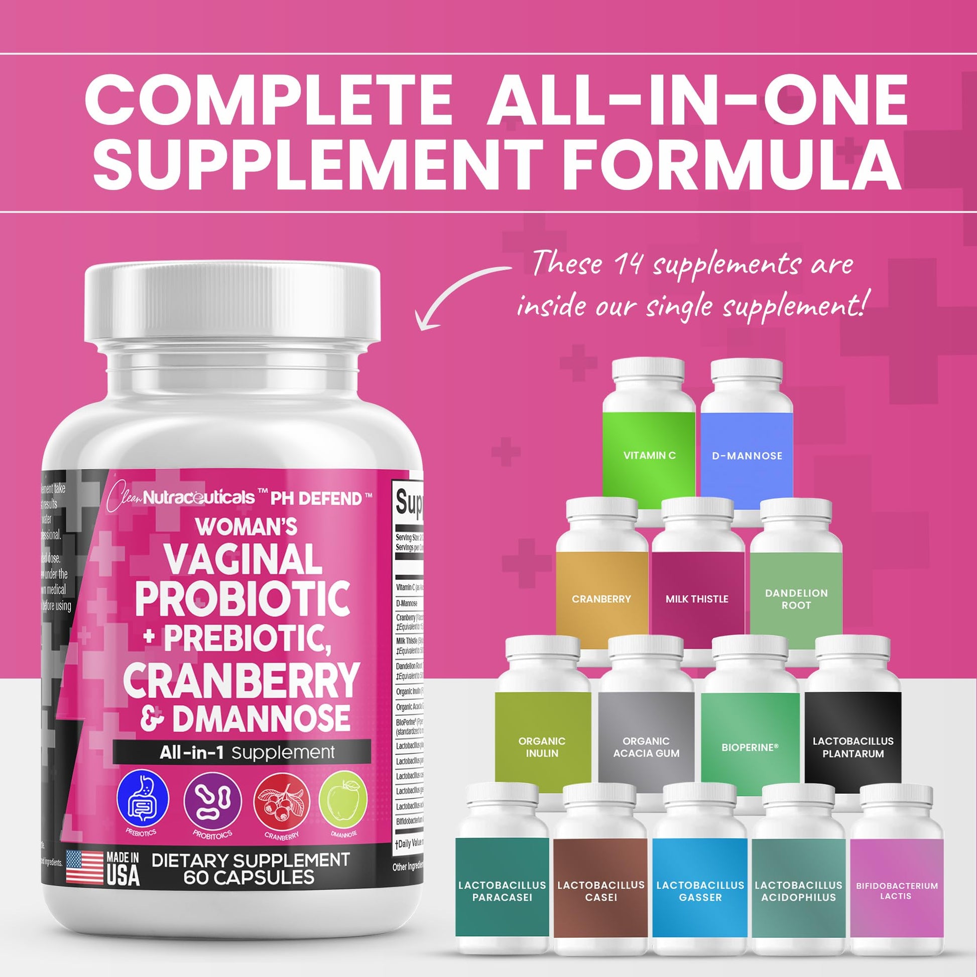 Vaginal Probiotics For Women + Prebiotics 20 Billion Cranberry Pills 30,000mg w/ D-Manno Clean Nutraceuticals buy supplements canada
