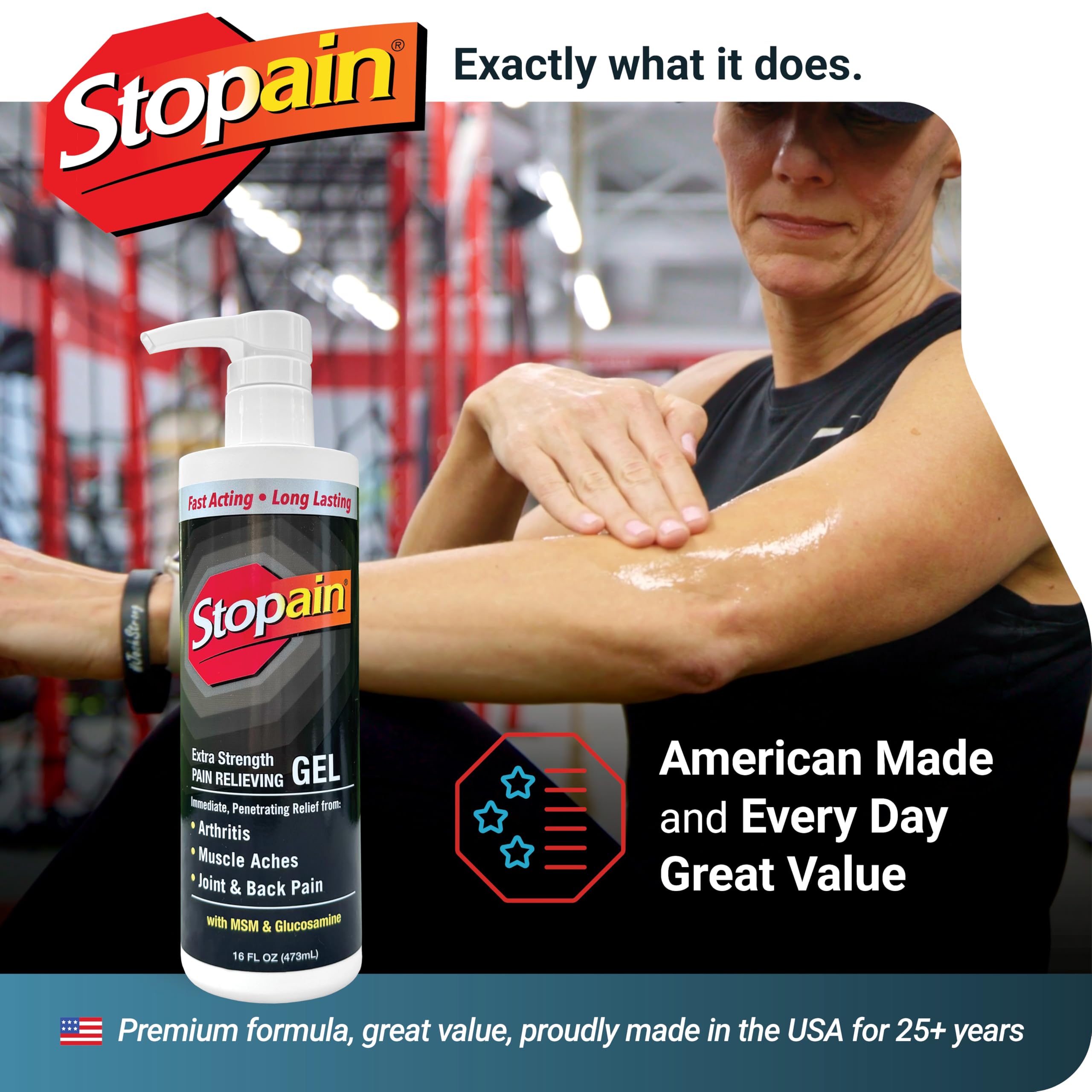 Stopain Pain Relief Gel 16oz, USA Made, Max Strength Fast Acting with Menthol, MSM, Glucosamine for Joint Pain, Back Pain, Arthritis, Knee, Neck Pain, HSA FSA Approved OTC Topical Analgesic Product Stopain buy supplements canada