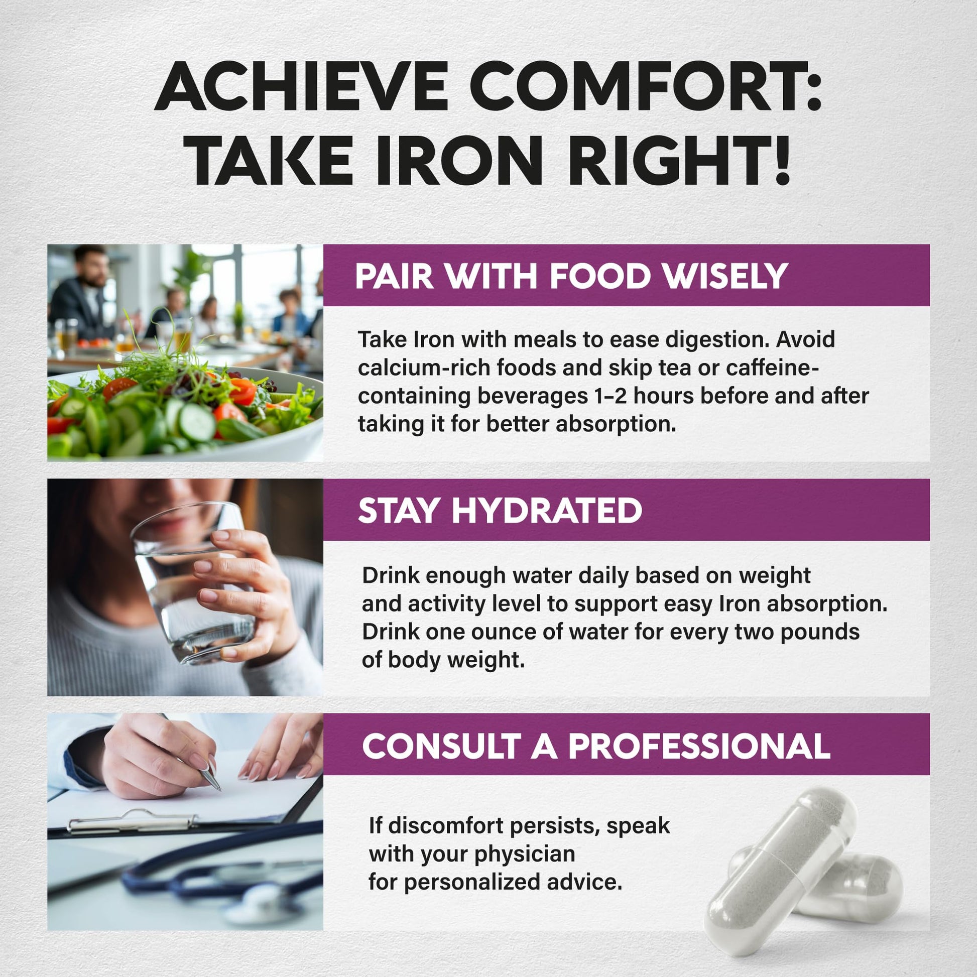 Iron Supplement for Women - Iron 65mg (Ferrous Sulfate 325mg) - Stomach Friendly | Slow Release Iron | High Absorption - Vitamins C, D3, B6, B12 & Folate NUTRAHARMONY buy supplements canada