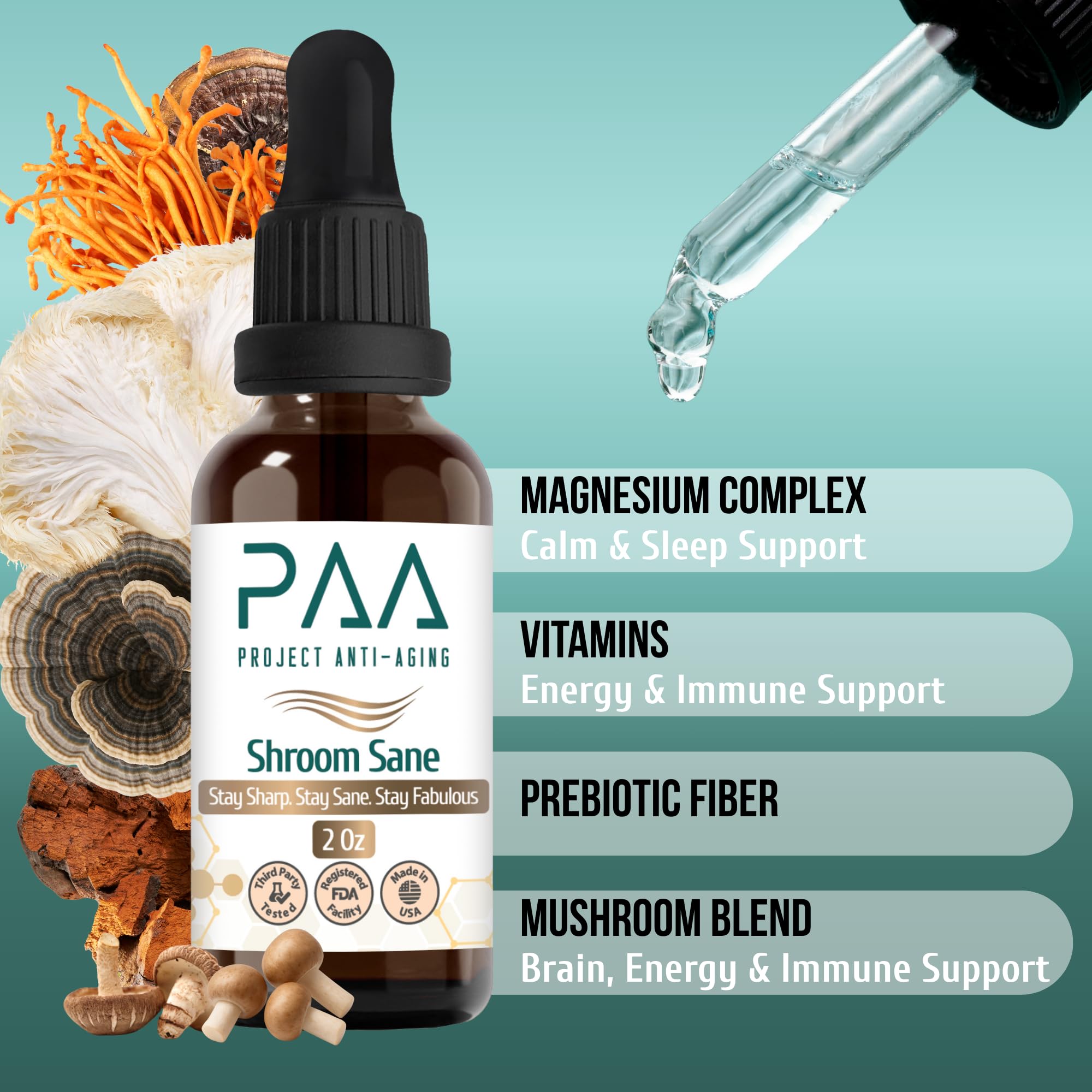 Project Anti-Aging Shroom Sane Liquid Drops with Lion’s Mane Mushroom Supplement Drops – 8 Mushroom Complex Tincture with Reishi, Cordyceps, Turkey Tail & Magnesium – USDA Organic, Vegan, Project Anti-Aging buy supplements canada
