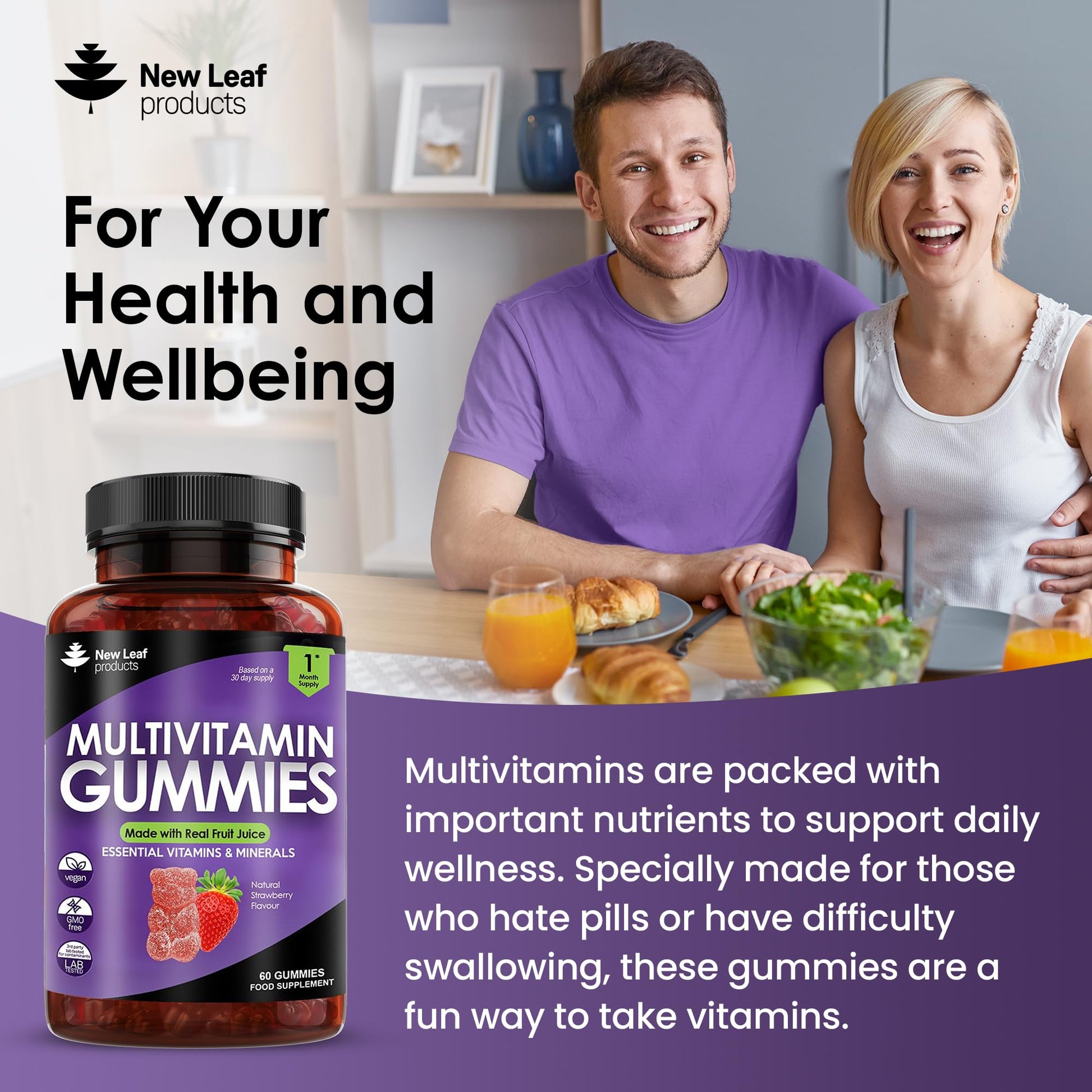 Multivitamin Gummies High Strength for Men Women - Vegetarian +14 Essential Vitamins NEW LEAF PRODUCTS buy supplements canada