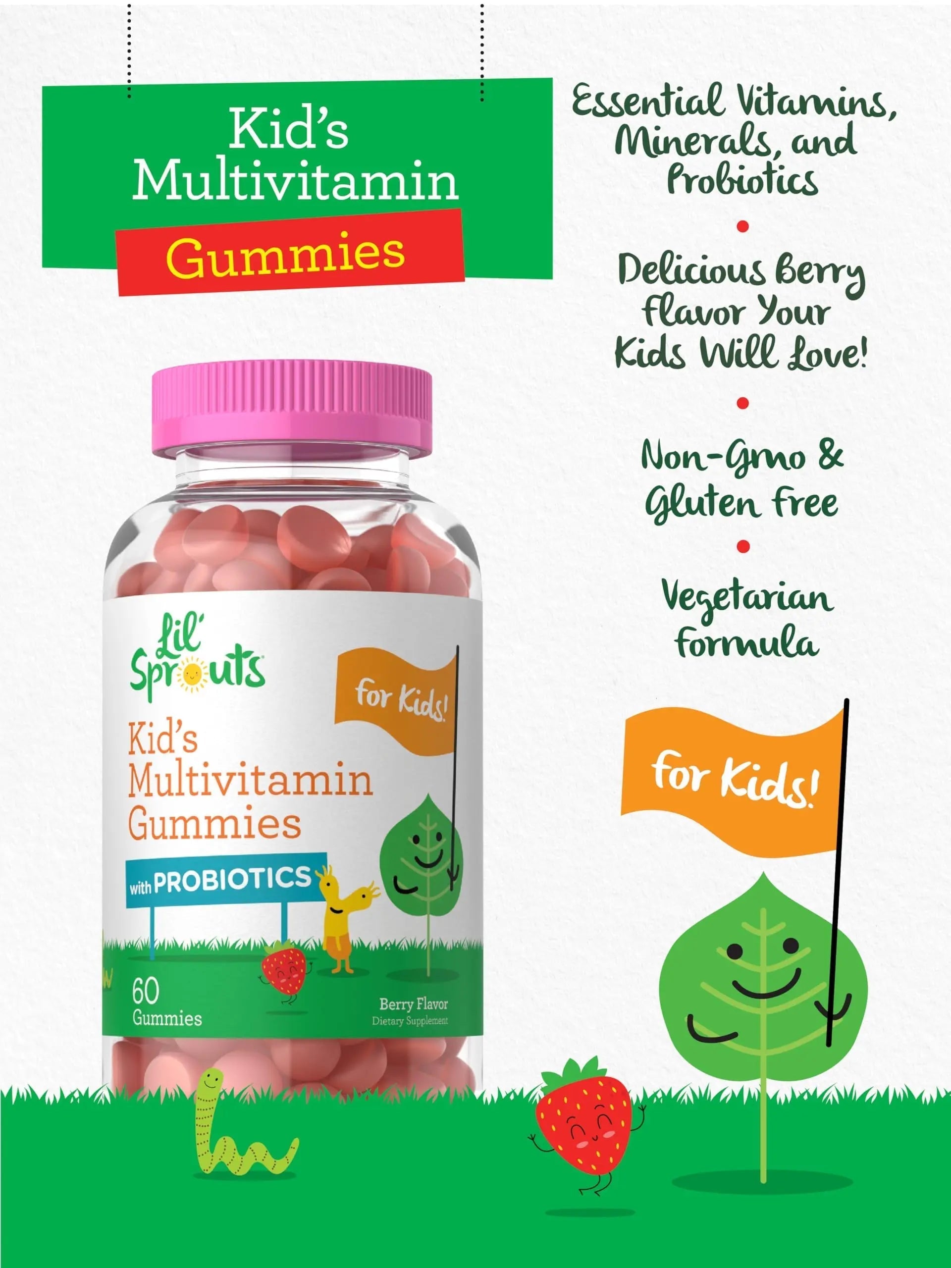 Carlyle Kids Multivitamin Gummies with Probiotics | 60 Chewables | Berry Flavor | Vegetarian, Non-GMO, Gluten Free Children's Supplement | by Lil' Sprouts | Carlyle buy supplements canada