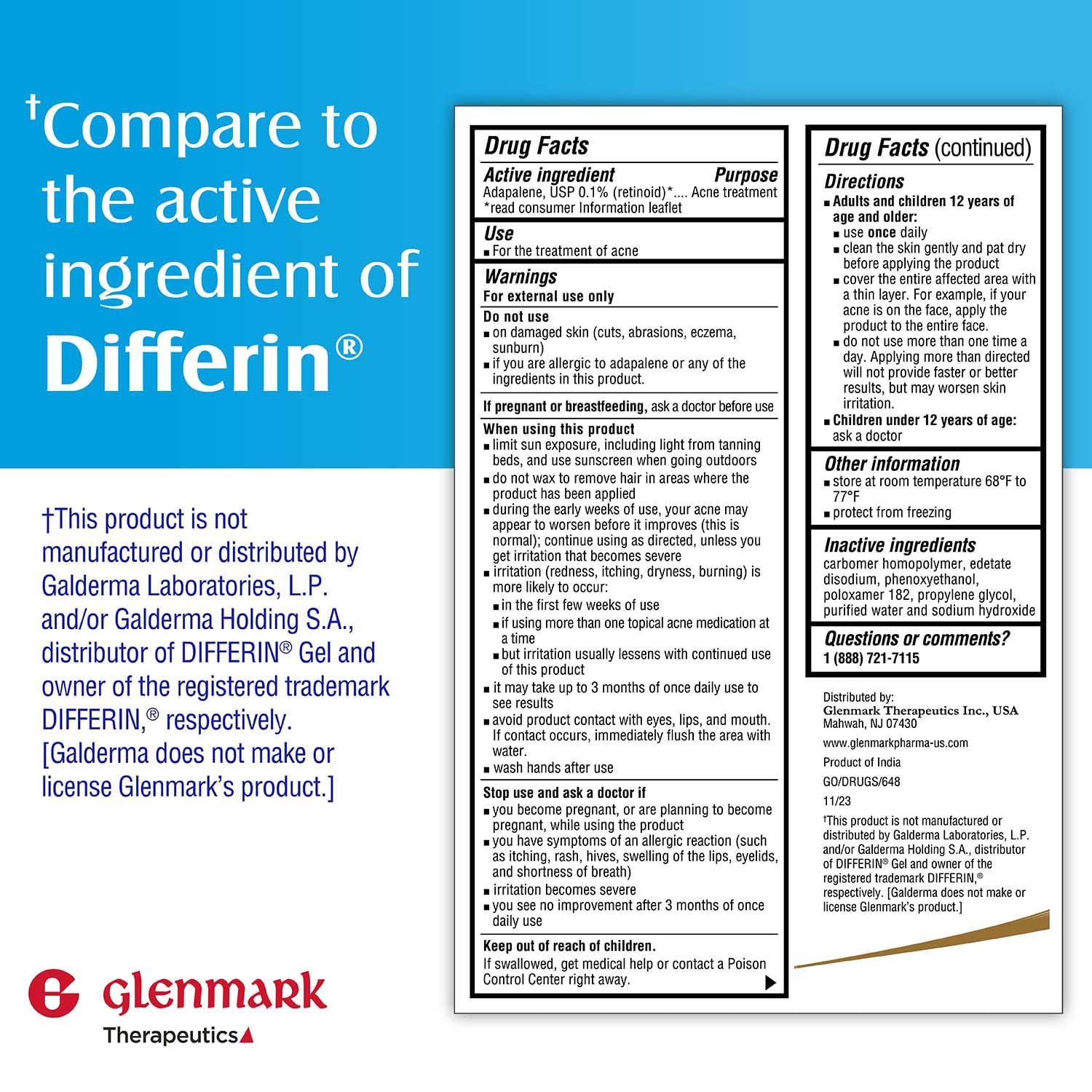 Glenmark Therapeutics Adapalene Gel 0.1% Acne Treatment, Paraben Free Topical Retinoid Cream for Face Glenmark Therapeutics buy supplements canada