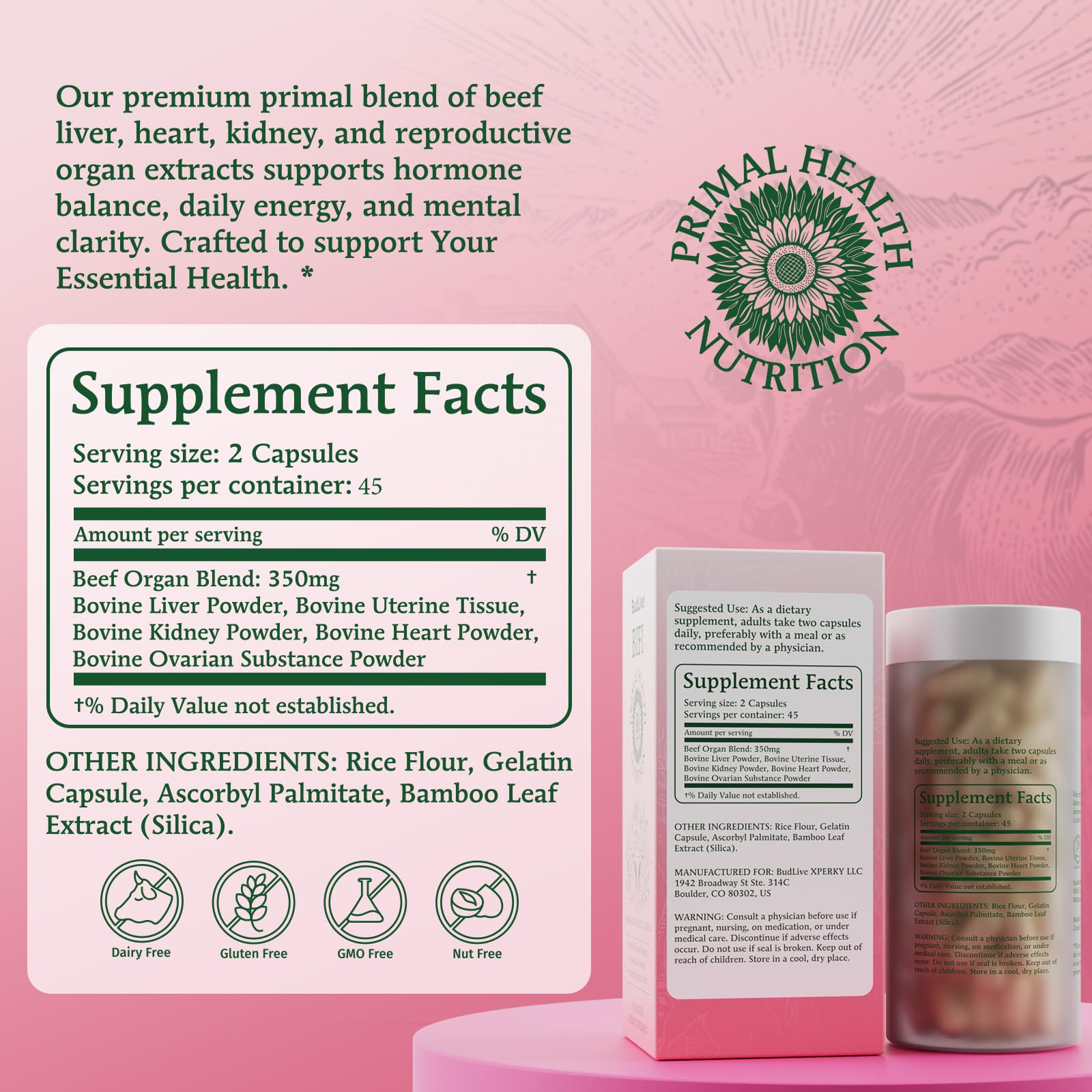 BudLive Beef Organ Supplement for Women – 100% Grass-Fed & Pasture Raised [Ovary, Liver, Spleen, Kidney & Heart] Primal Nutrition for Hormone Support, Energy & Wellness, 90 Capsules BudLive buy supplements canada