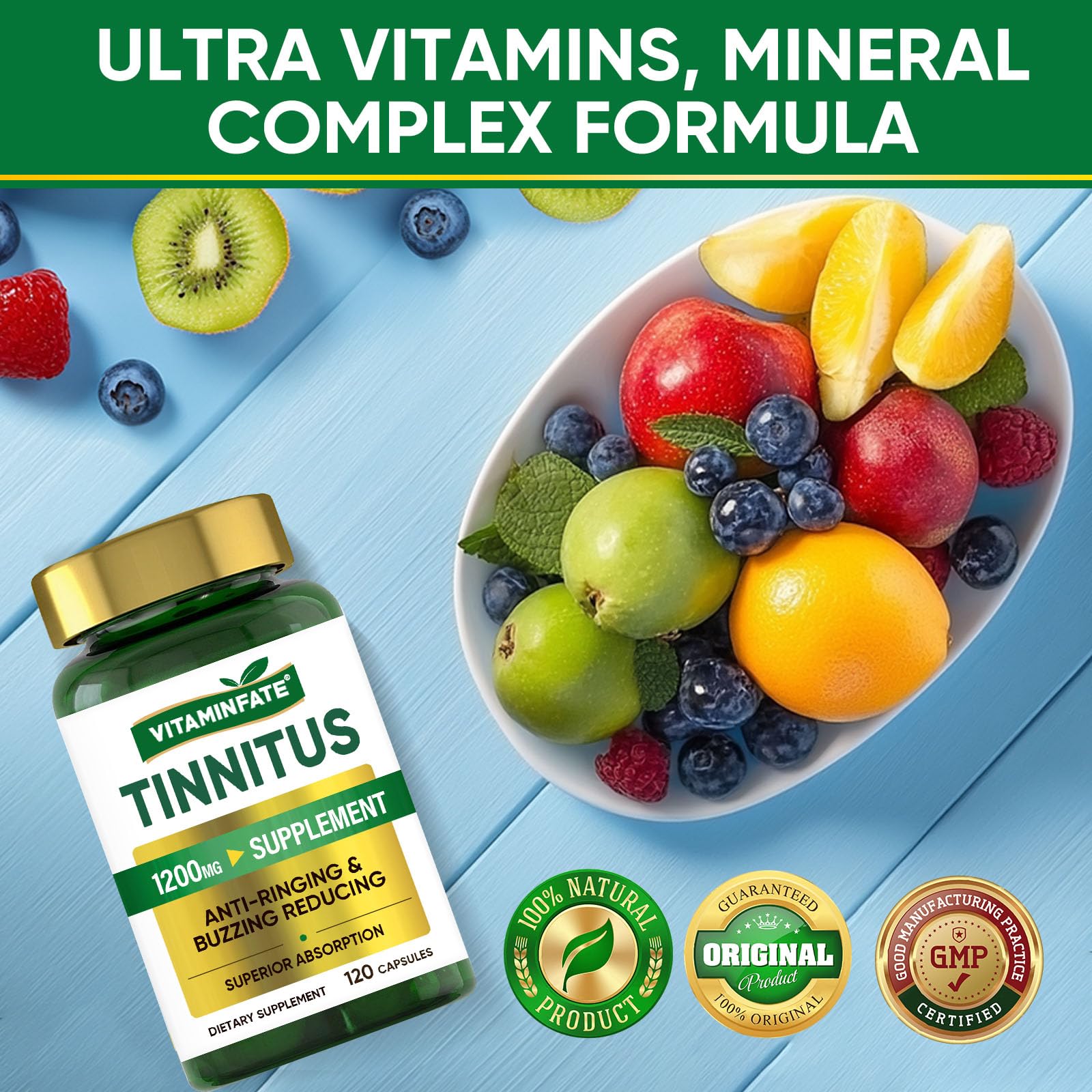 Tinnitus Relief for Ringing Ears 1200mg - 120 Capsules Advanced Ear Health Support Supplement | Supports Ear Health and Reduces Tinnitus Symptoms - Non-GMO & Vegan VITAMINFATE buy supplements canada