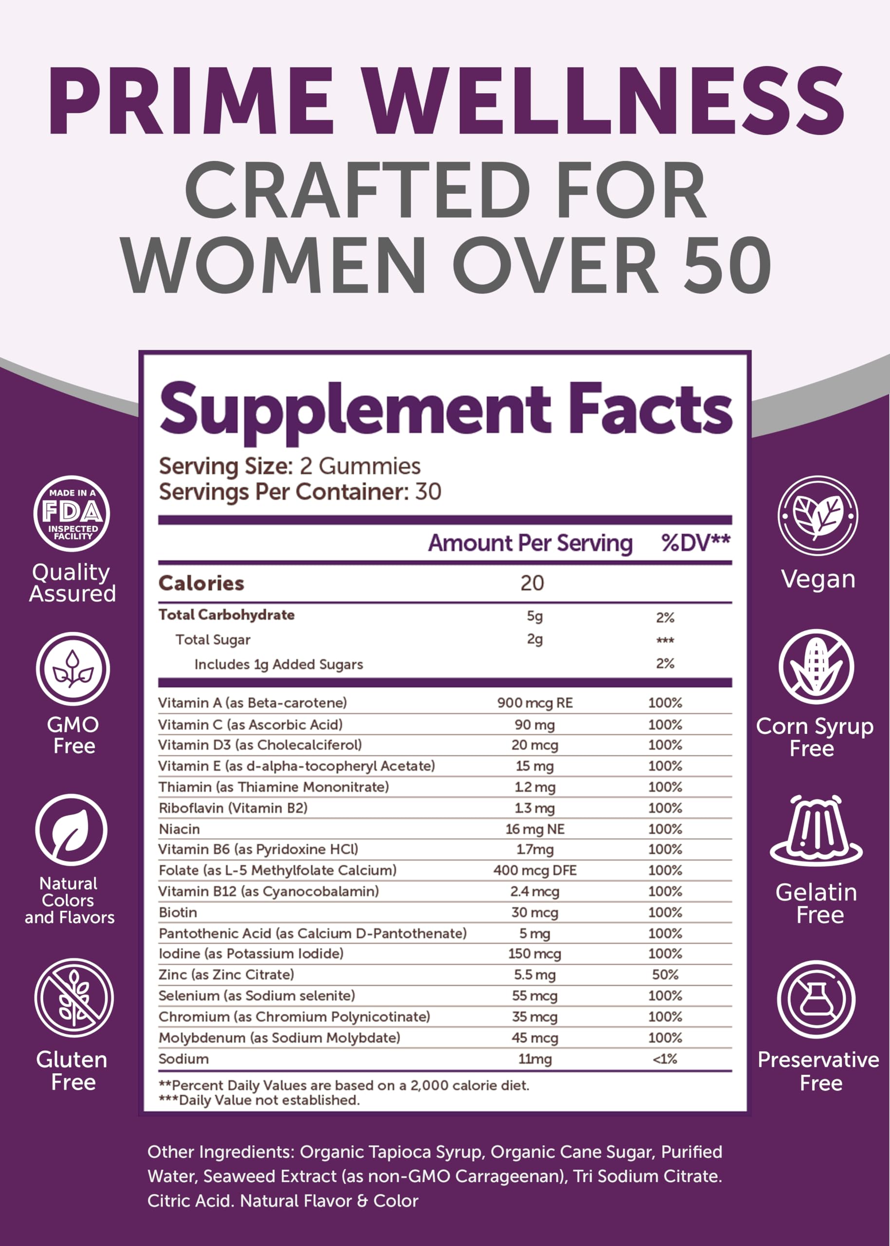 Lunakai USA Made 50 Plus Women's Multivitamin Gummies - Delicious Formula Enhanced with Essential Vitamins & Minerals for Health & Vitality - 60ct Lunakai buy supplements canada