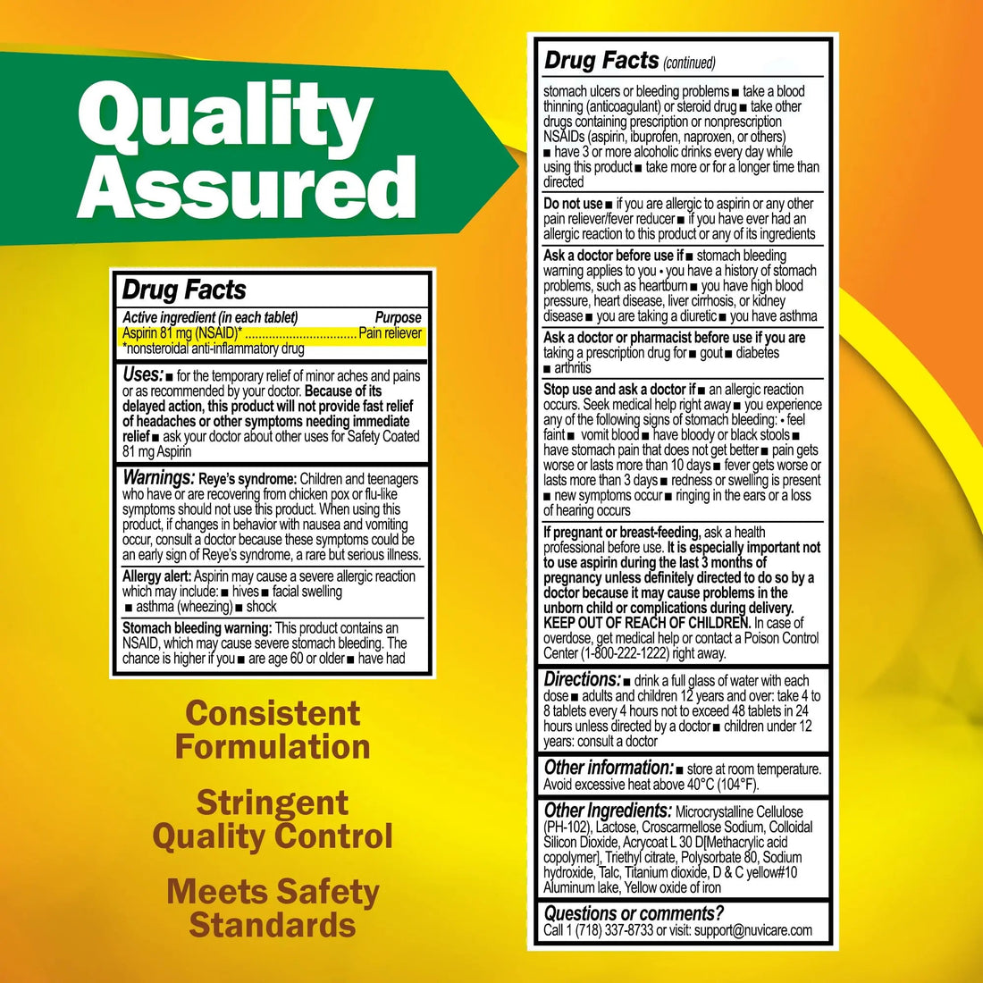 NUVICARE Low Dose Aspirin 81mg for Adults Coated Caplets - Compare to Active Ingredient in Low Dose Bayer Aspirin for Adults - Safety Coated (300 Count) NUVICARE buy supplements canada