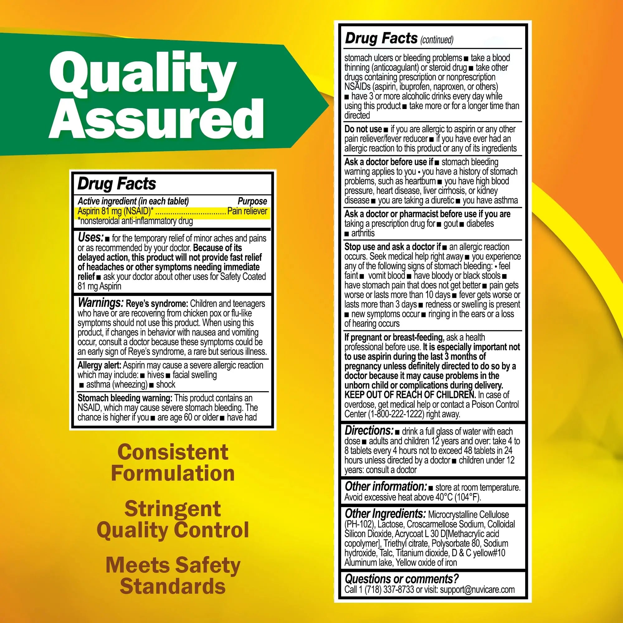 NUVICARE Low Dose Aspirin 81mg for Adults Coated Caplets - Compare to Active Ingredient in Low Dose Bayer Aspirin for Adults - Safety Coated (300 Count) NUVICARE buy supplements canada