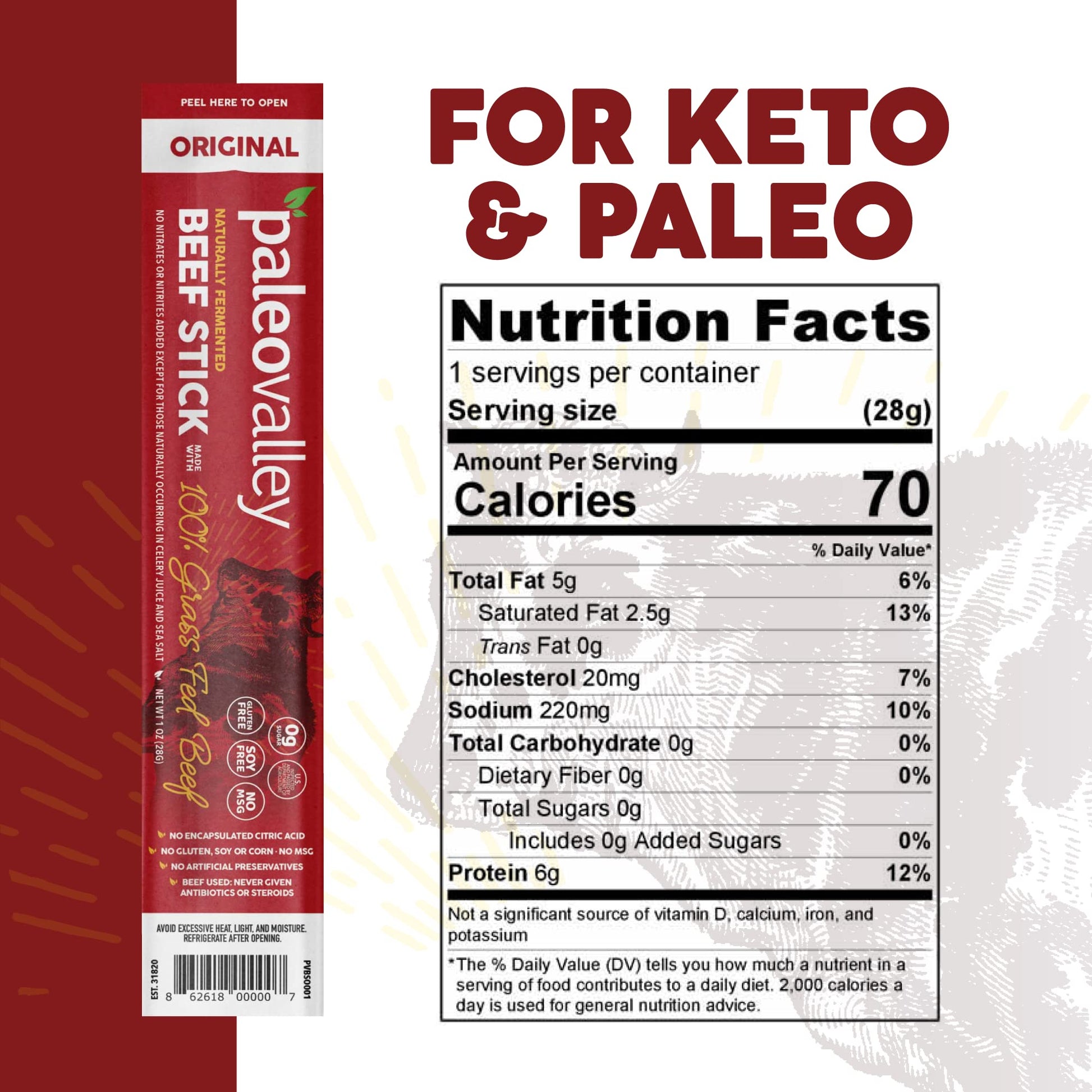 Paleovalley 100% Grass Fed Original Beef Sticks - Delicious Gluten Free Beef Snack - High Protein Keto Friendly Paleovalley buy supplements canada